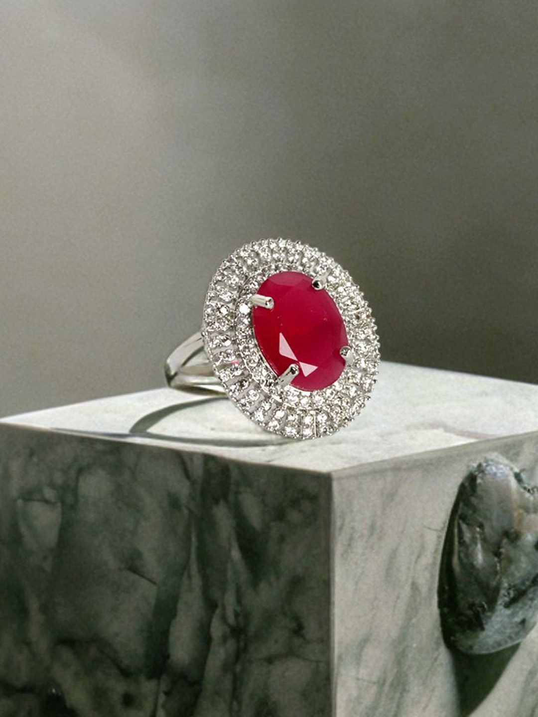 

Zoey Silver-Plated American Diamond-Studded Finger Ring