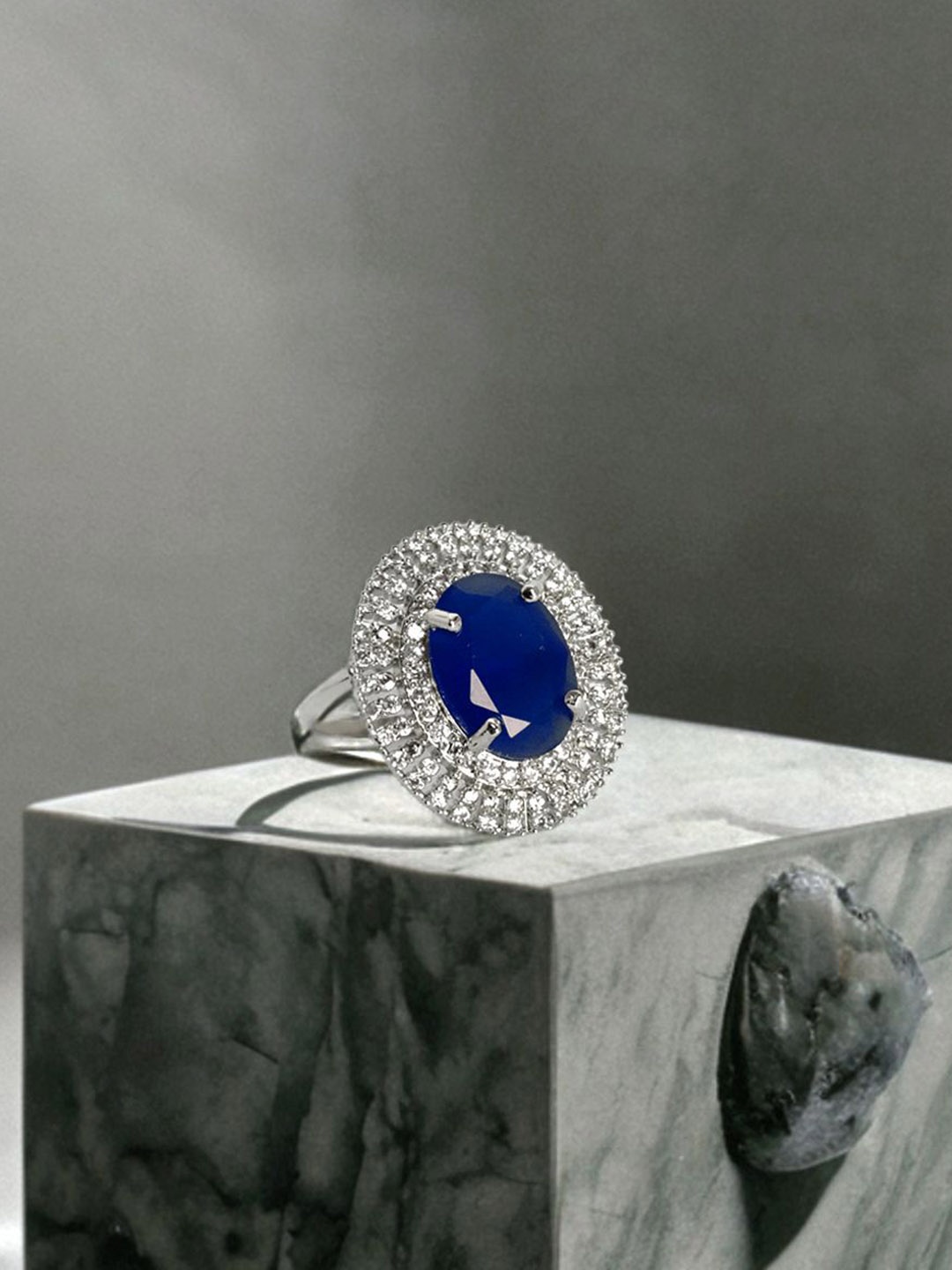 

Zoey Silver-Plated American Diamond-Studded Finger Ring