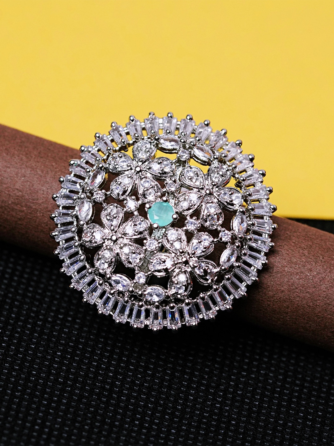 

Zoey Rhodium-Plated American Diamond-Studded Finger Ring, Silver