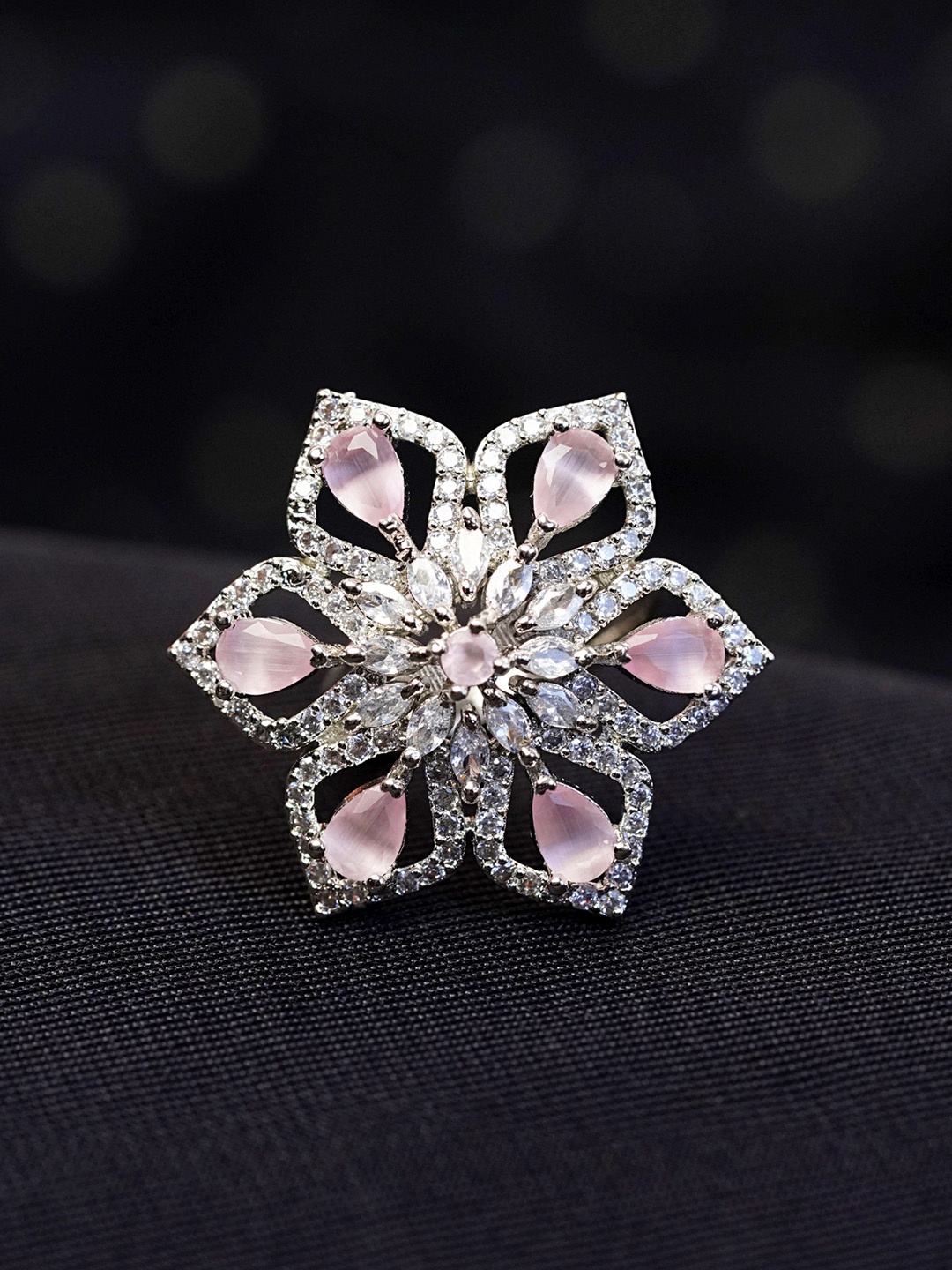 

Zoey Silver-Plated American Diamond Stone-Studded Finger Ring