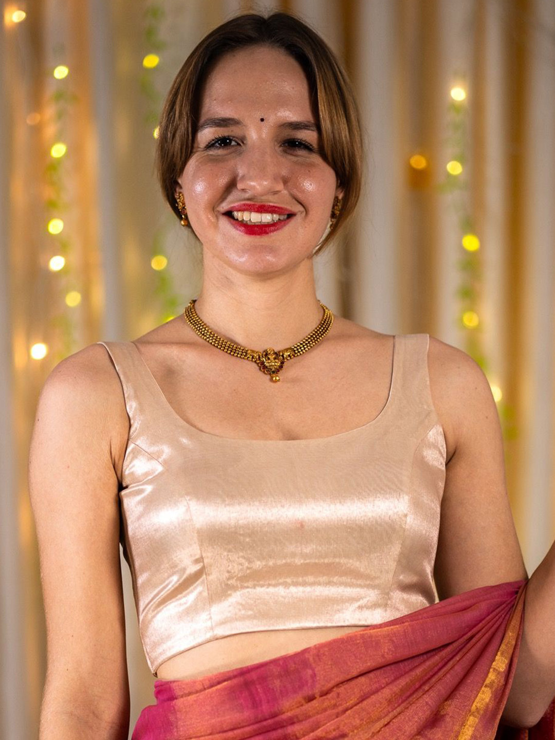 

I LOVE SAREES U Neck Sleeveless Padded Saree Blouse, Rose gold