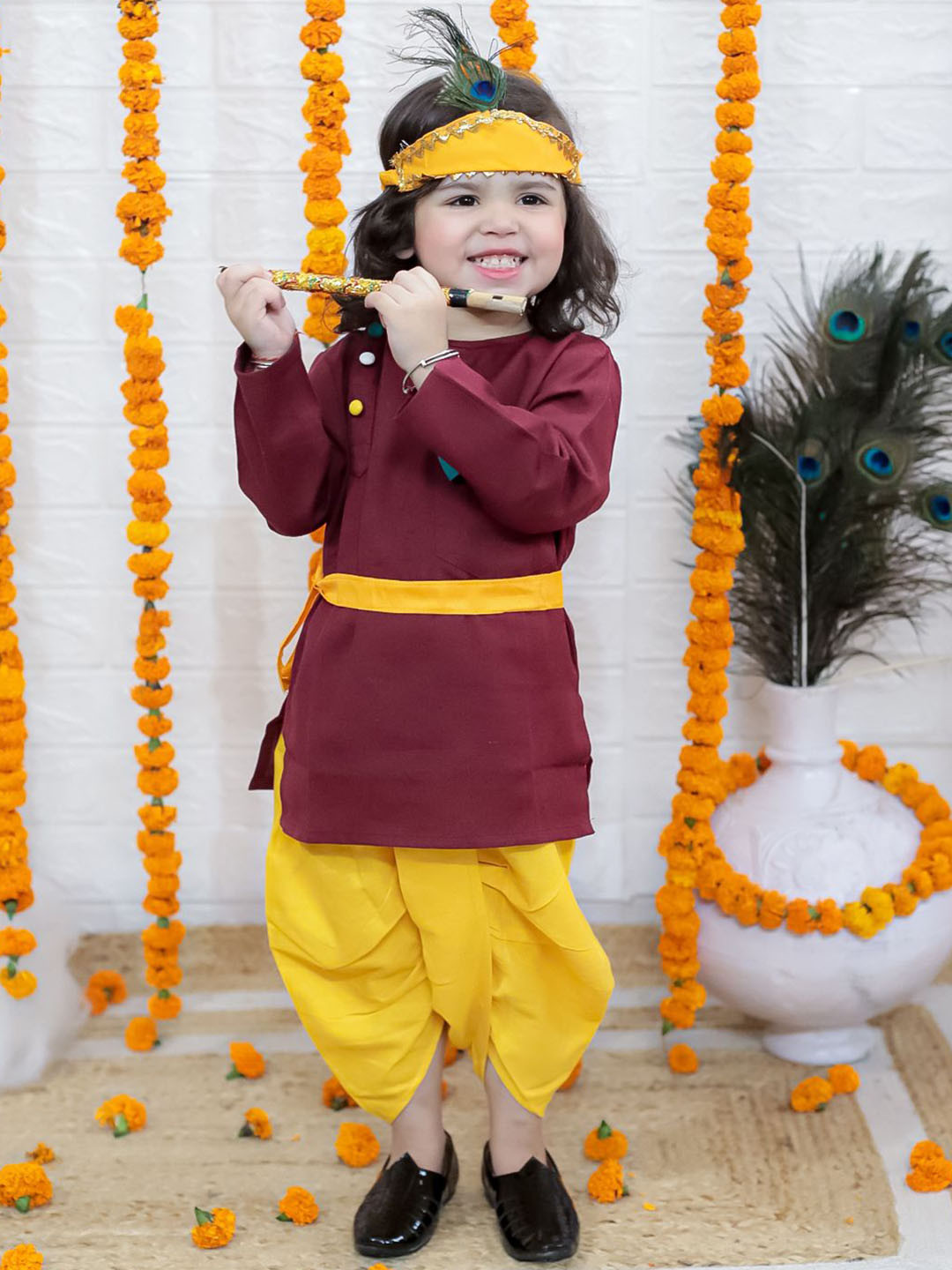 

BownBee Boys Pure Cotton Kanhaiya Set, Maroon