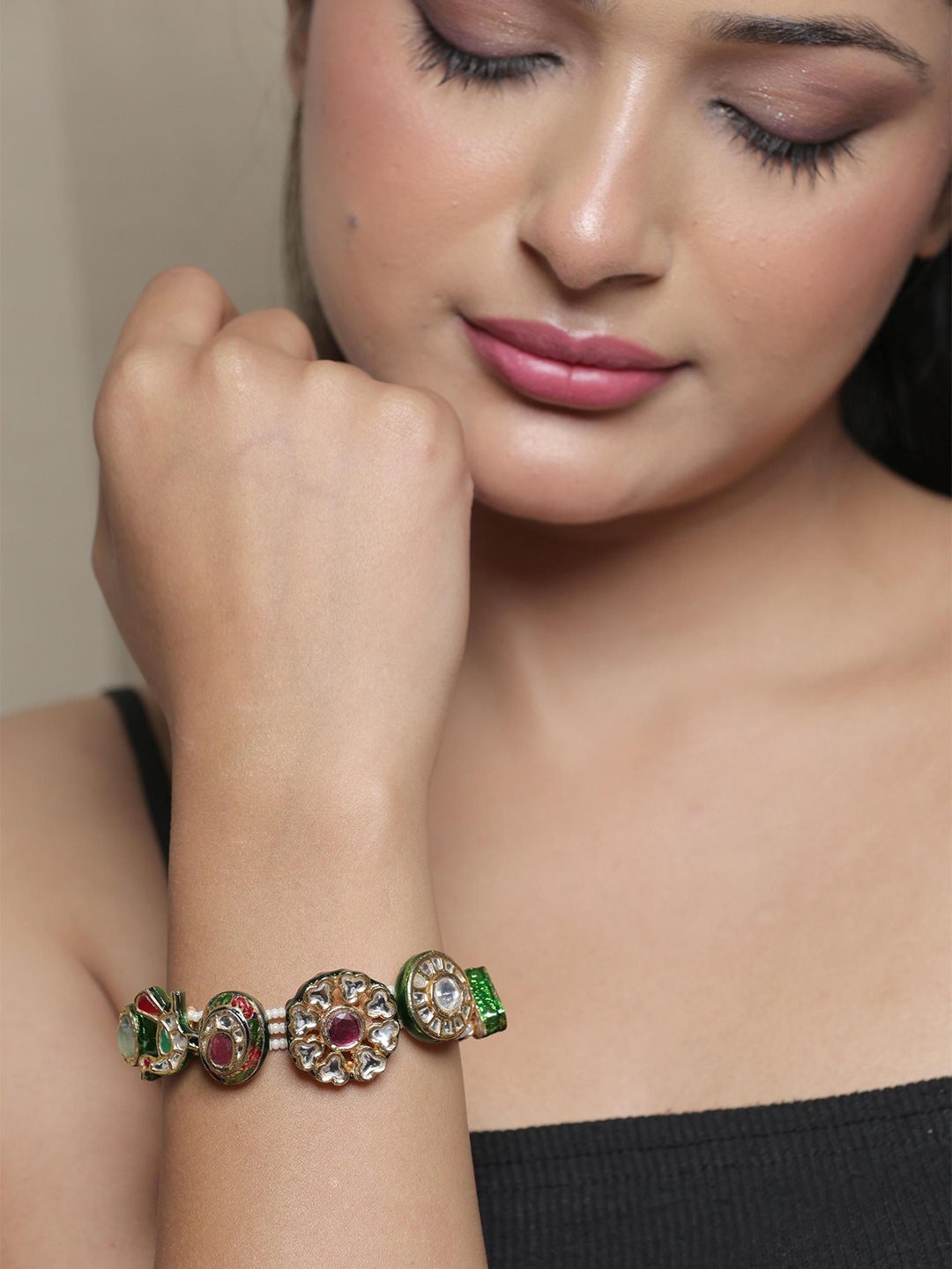 

STYLE DECO Mukta Gold-Plated Kundan Studded Wraparound Bracelet