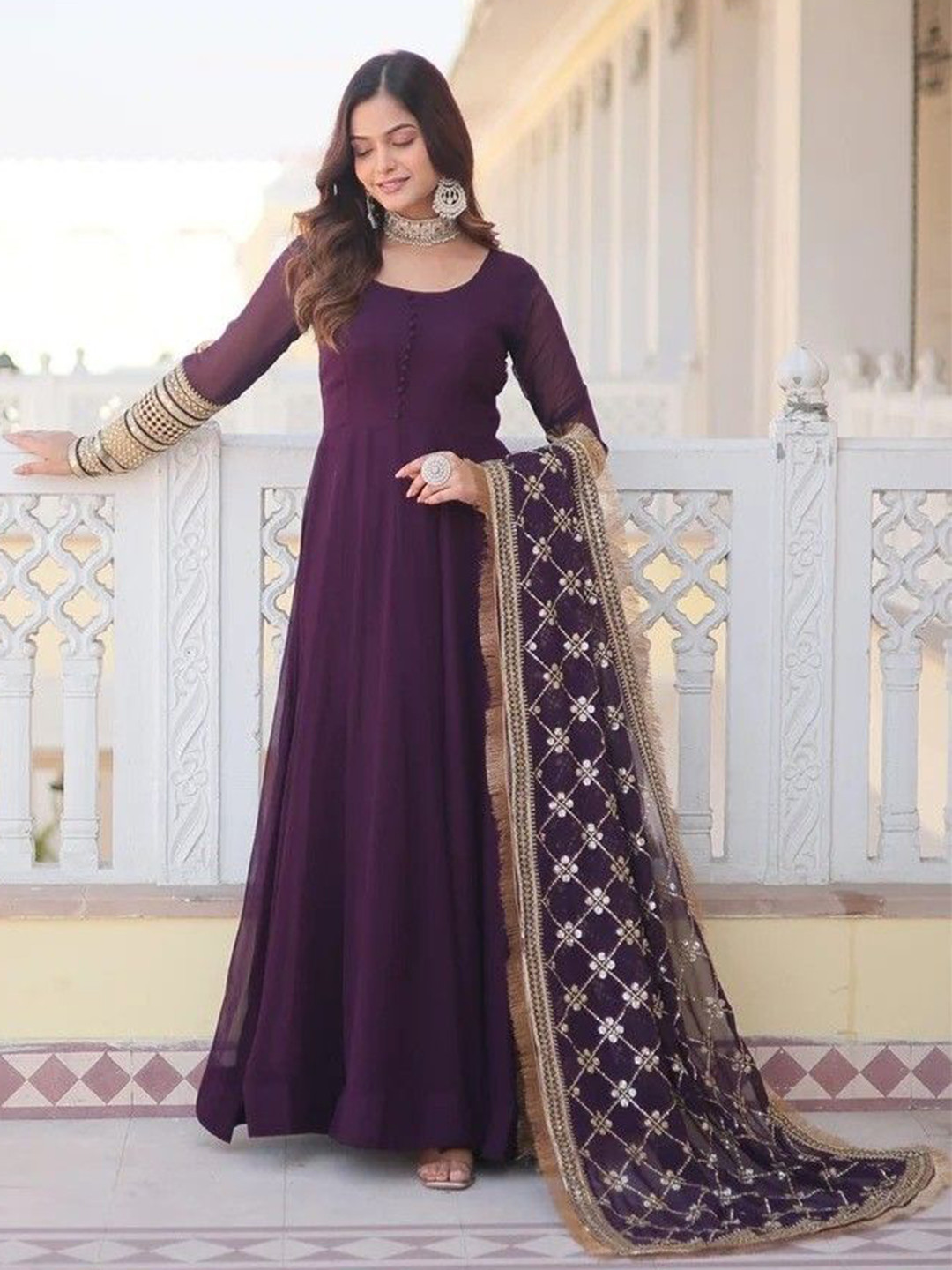

Fashionuma Fit & Flared Ethnic Dress, Purple