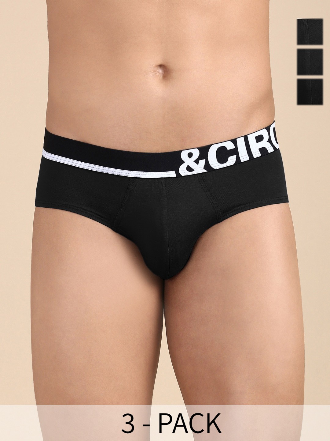 

&CIRCUS Men Solid Mid-Rise Modal Briefs, Black