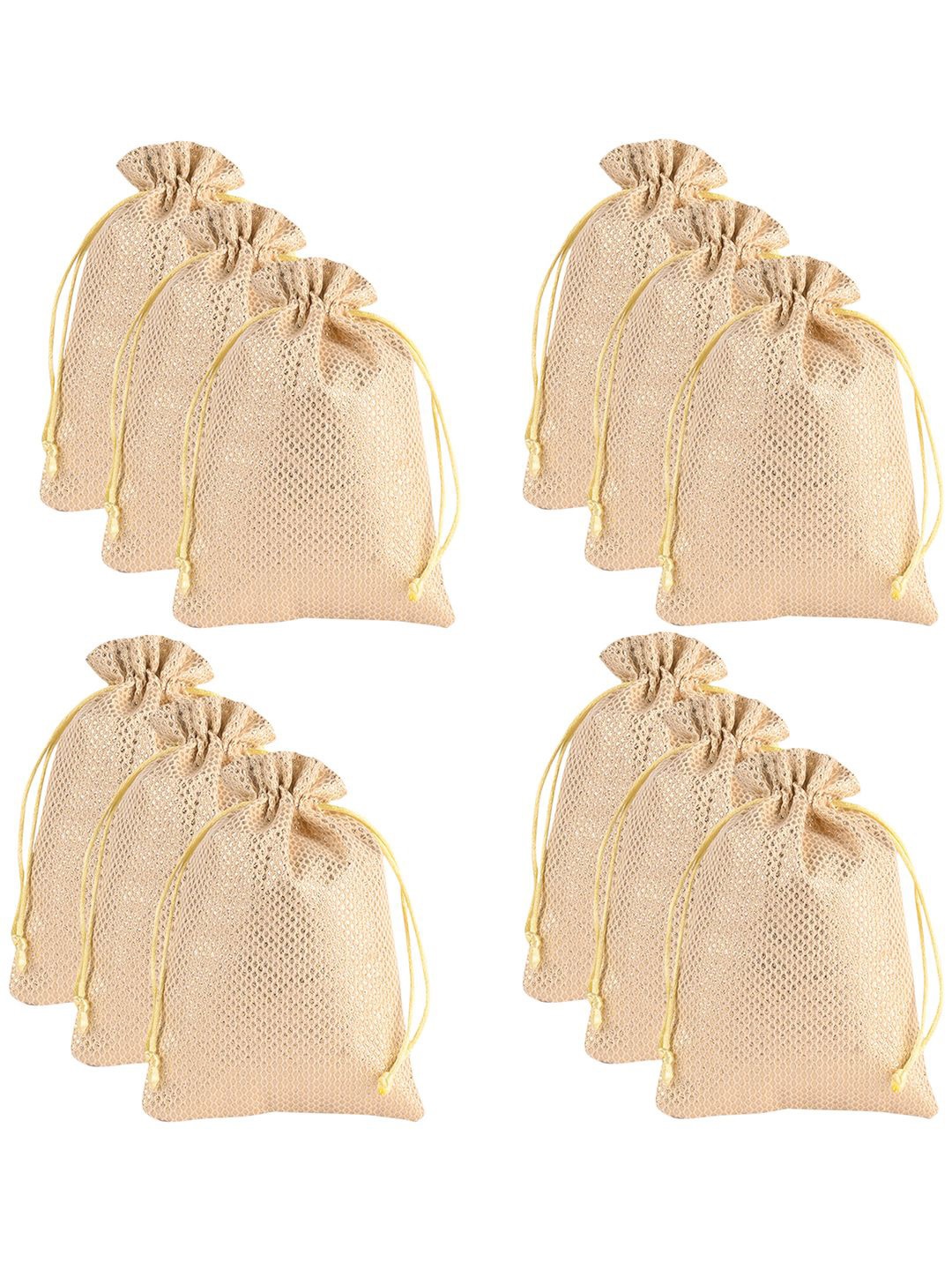 

Kuber Industries Set of 12 Embroidered Potli Bags, Gold