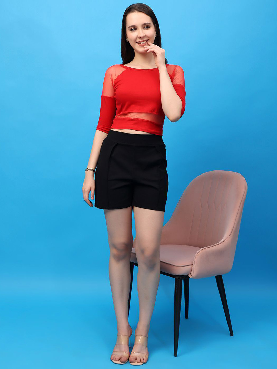 

Cation Women Solid Round Neck Cotton Top, Red