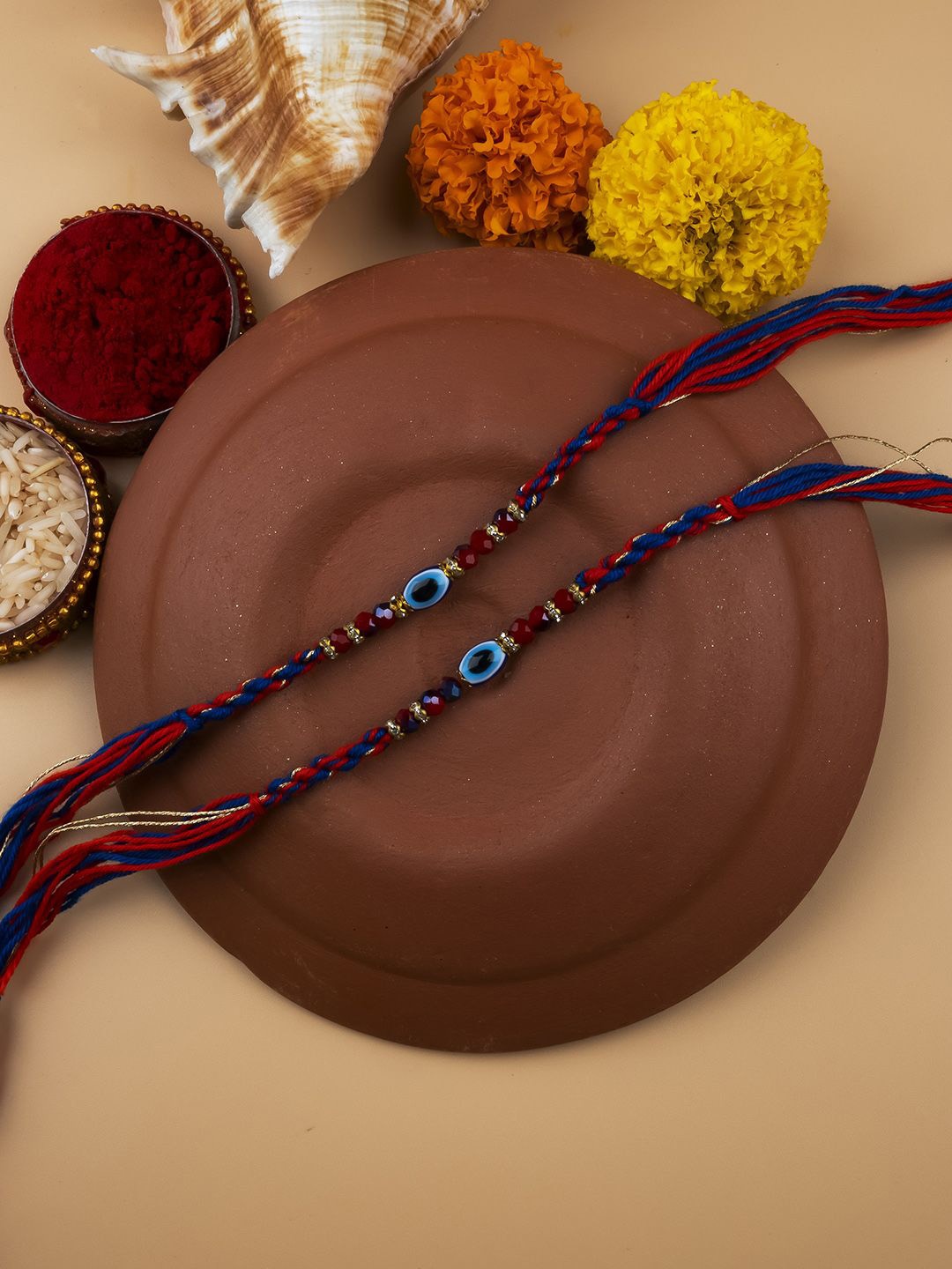 

StileAdda Set of 2 Bhai Bhabhi Beaded Thread Rakhis With Roli Chawal, Blue