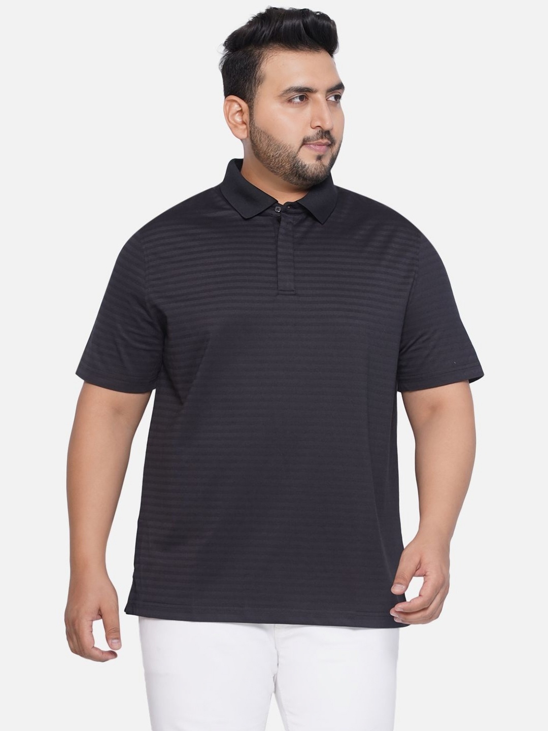 

Santonio Men Striped Polo Collar Cotton T-Shirt, Navy blue