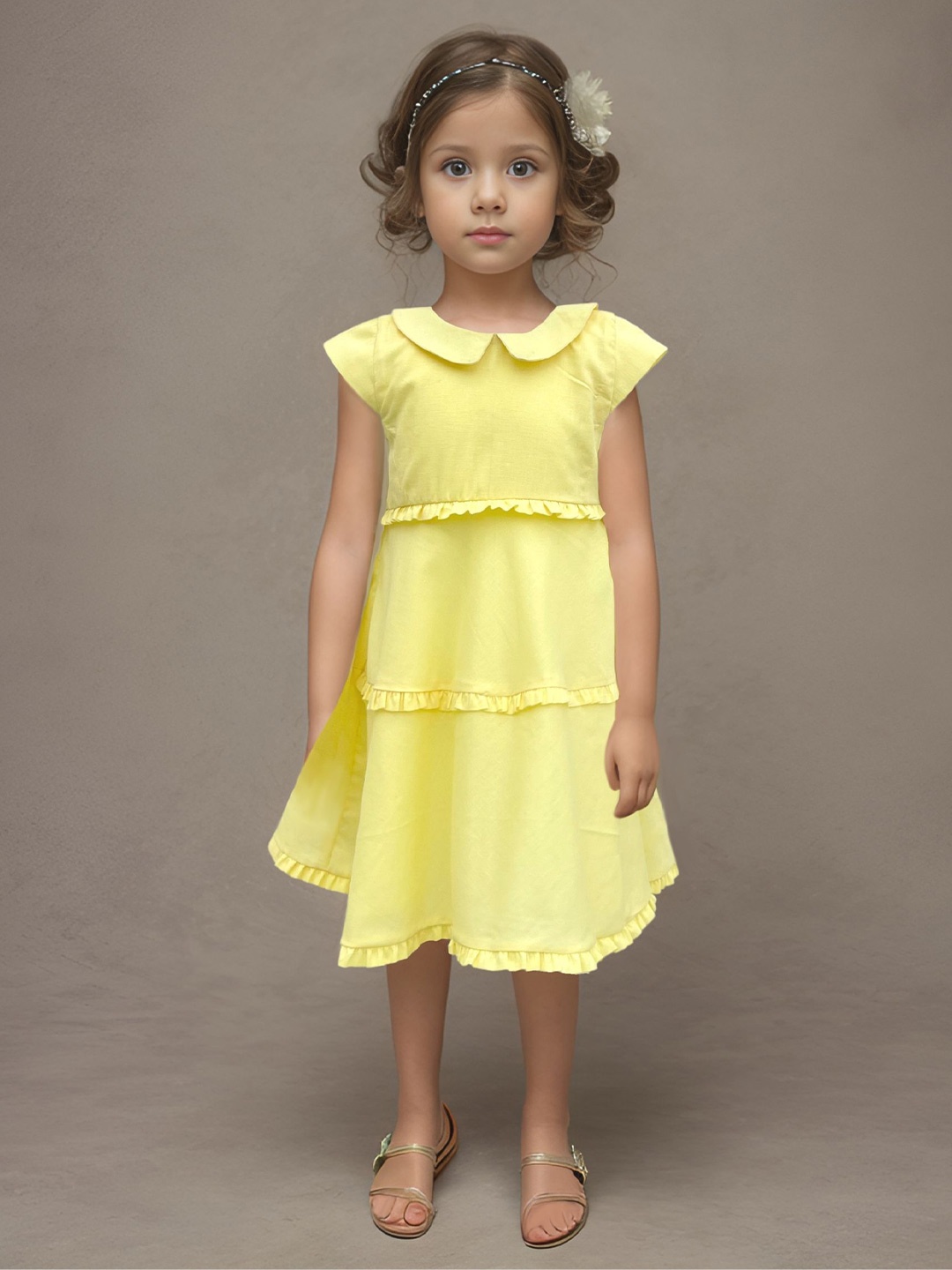 

Safehugs Girls Peter Pan Collar Linen A-Line Midi Dress, Yellow