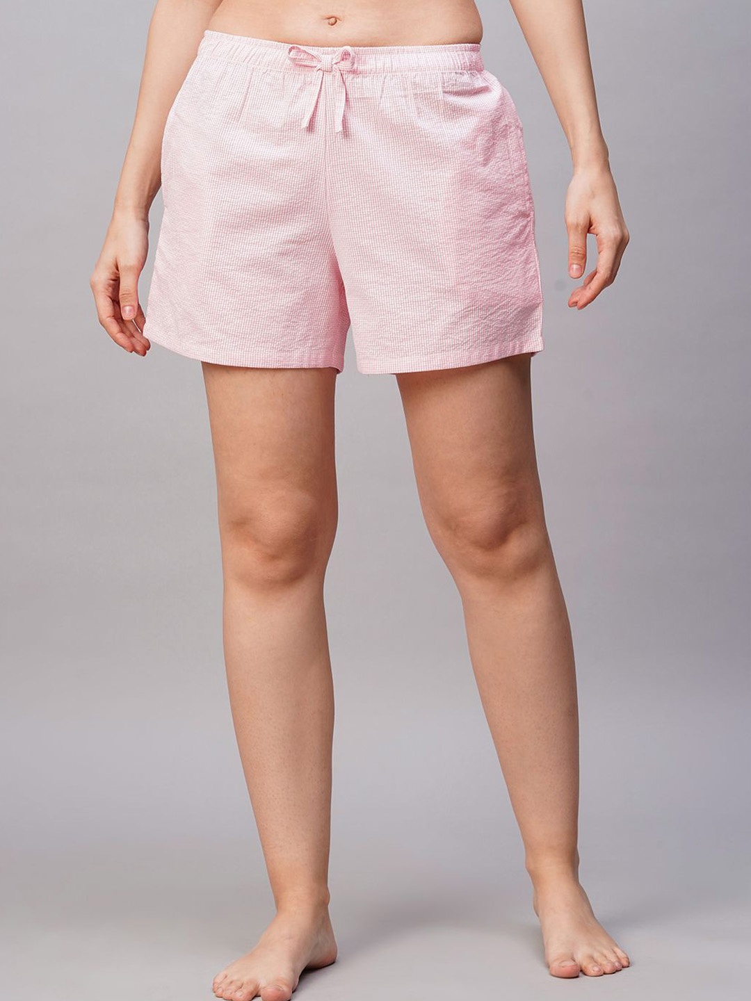 

DRAPE IN VOGUE Women Checked Regular Fit Mid-Rise Shorts, Pink