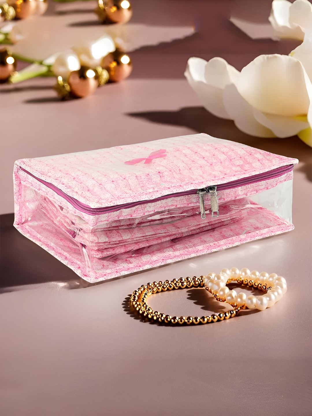 

Kuber Industries Pink & White Printed Jewellery Organiser