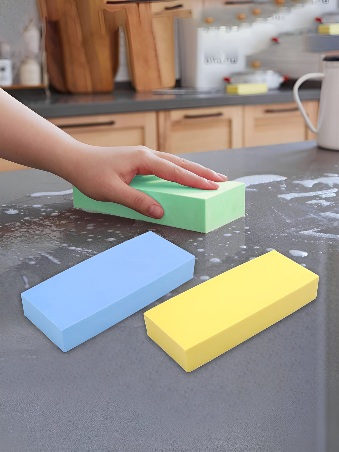 

Kuber Industries 3 Pieces Blue & Green Polyurethane Washing Sponge
