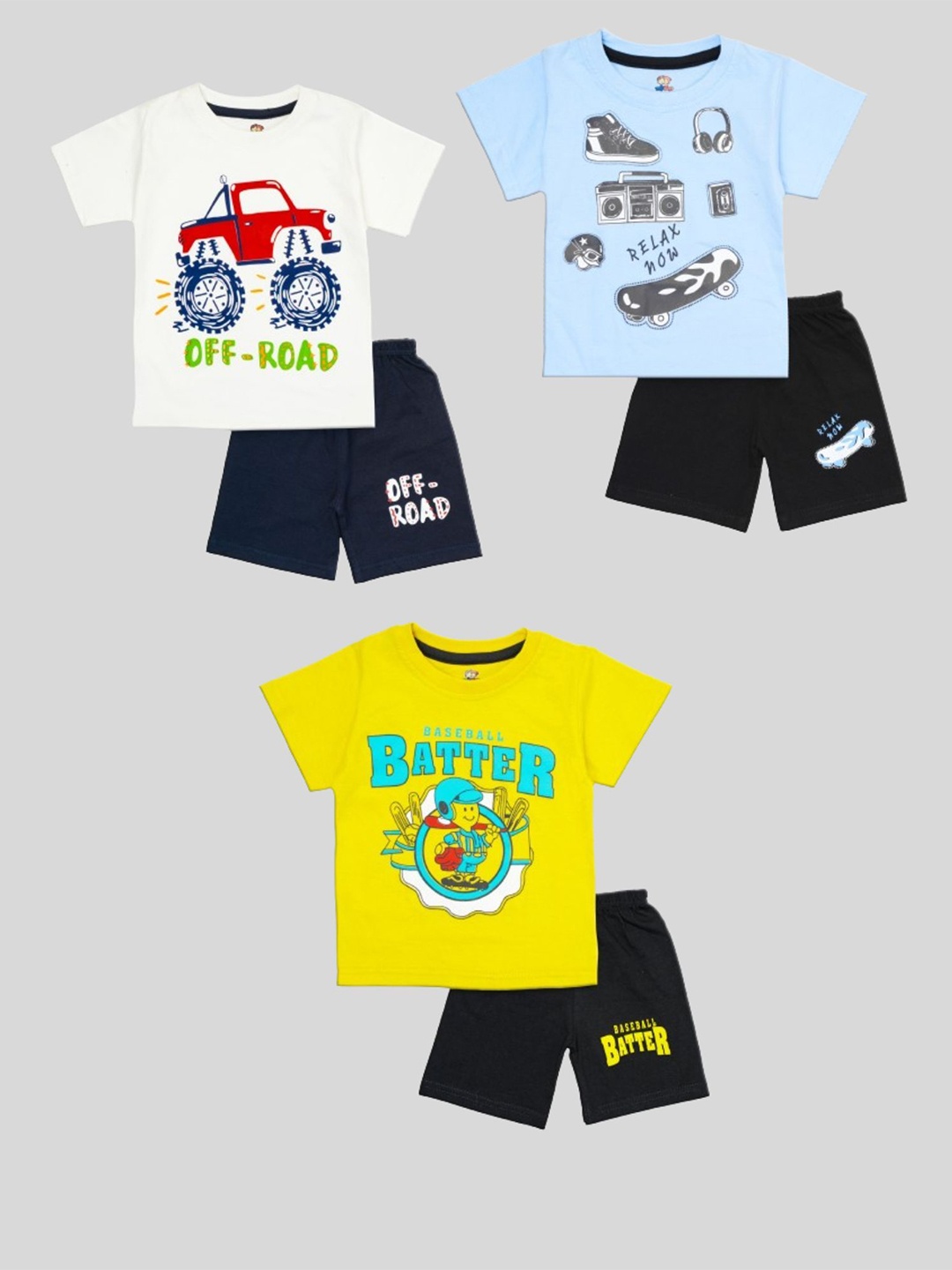 

BAESD Boys Pack Of 3 Printed Pure Cotton T-shirt with Shorts, White