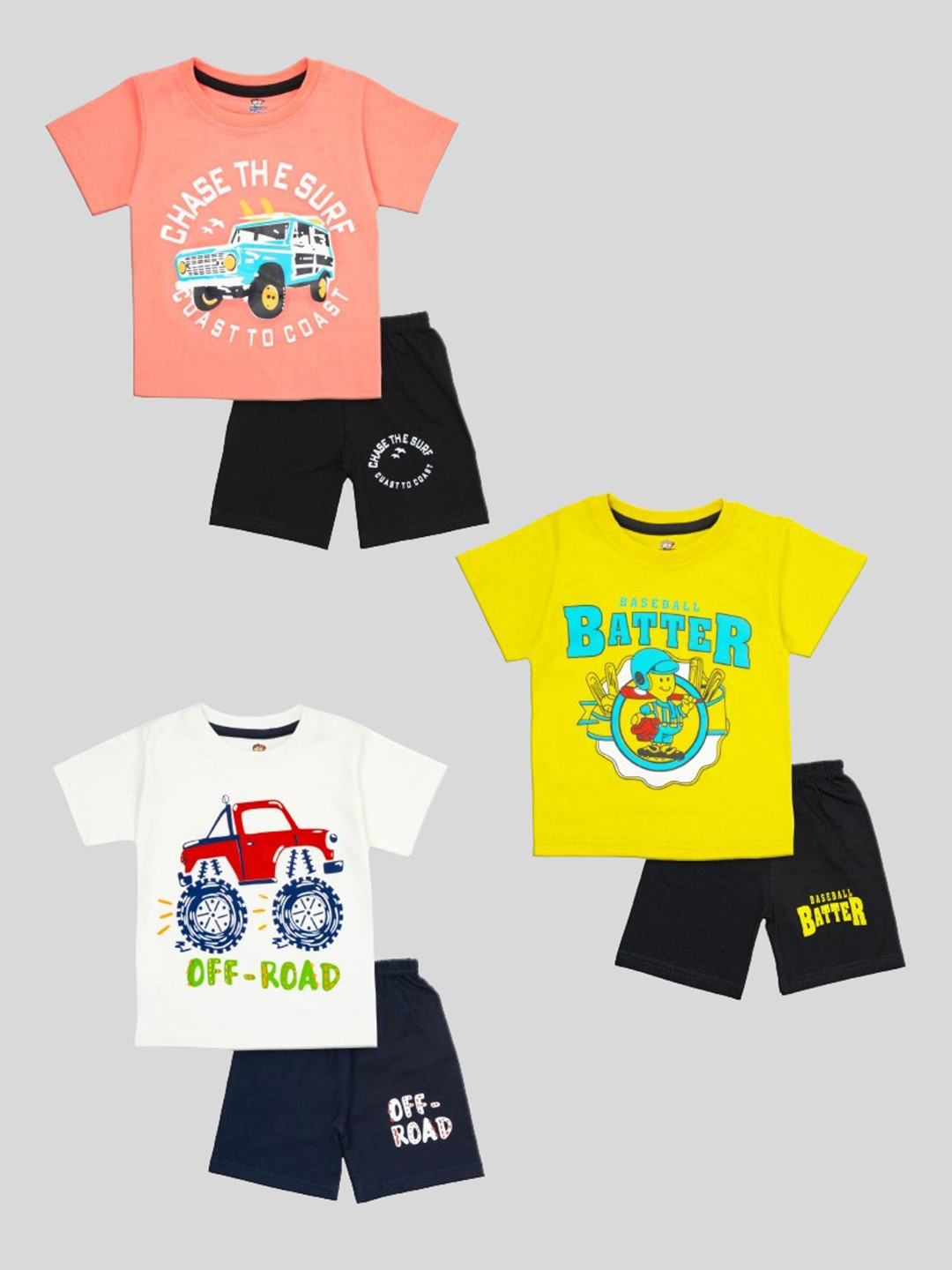 

BAESD Boys Pack Of 3 Printed Pure Cotton T-shirt with Shorts, Pink