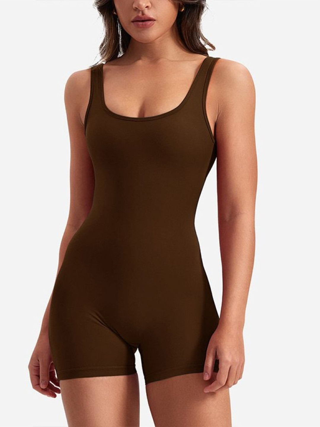 

StyleCast Women Brown Solid Round Neck Sleeveless Bodysuit