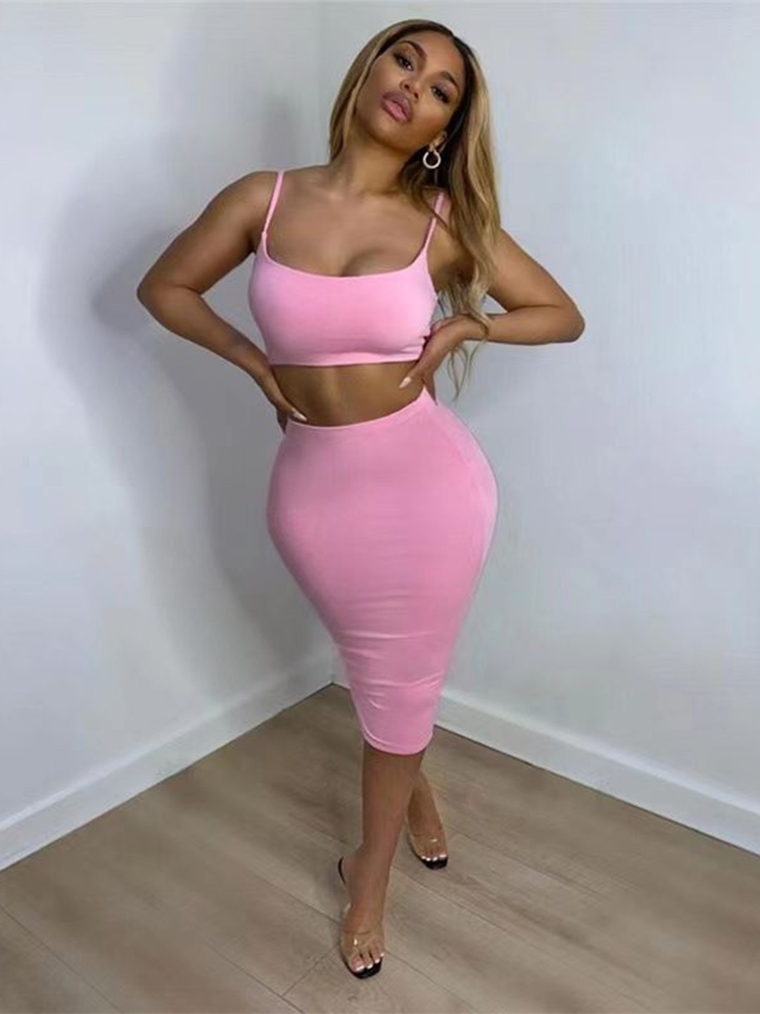 

StyleCast Pink Shoulder Straps Top & Skirt