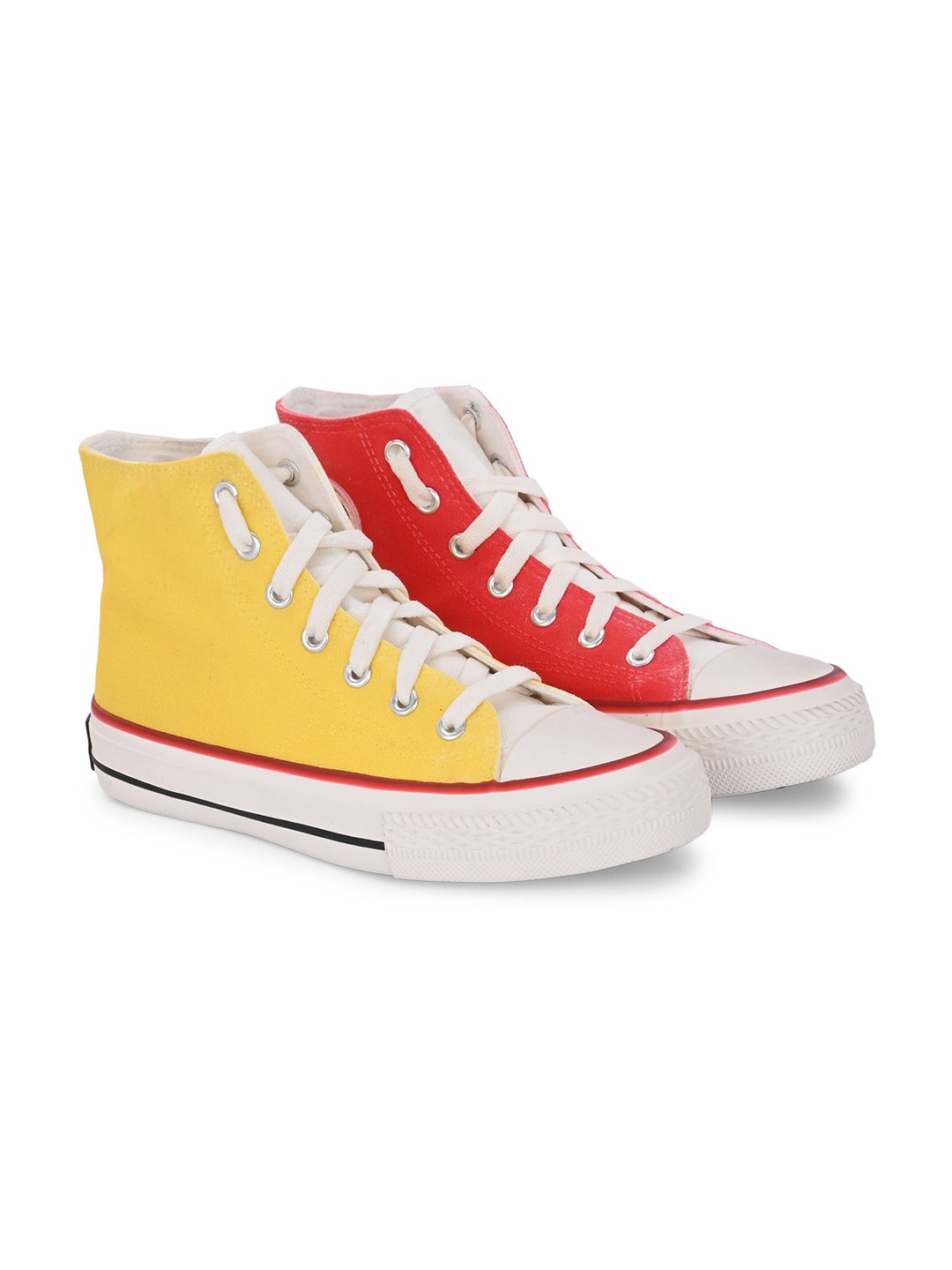 

CROWCIA LONDON Men Mis Match High-Top Sneakers, Yellow