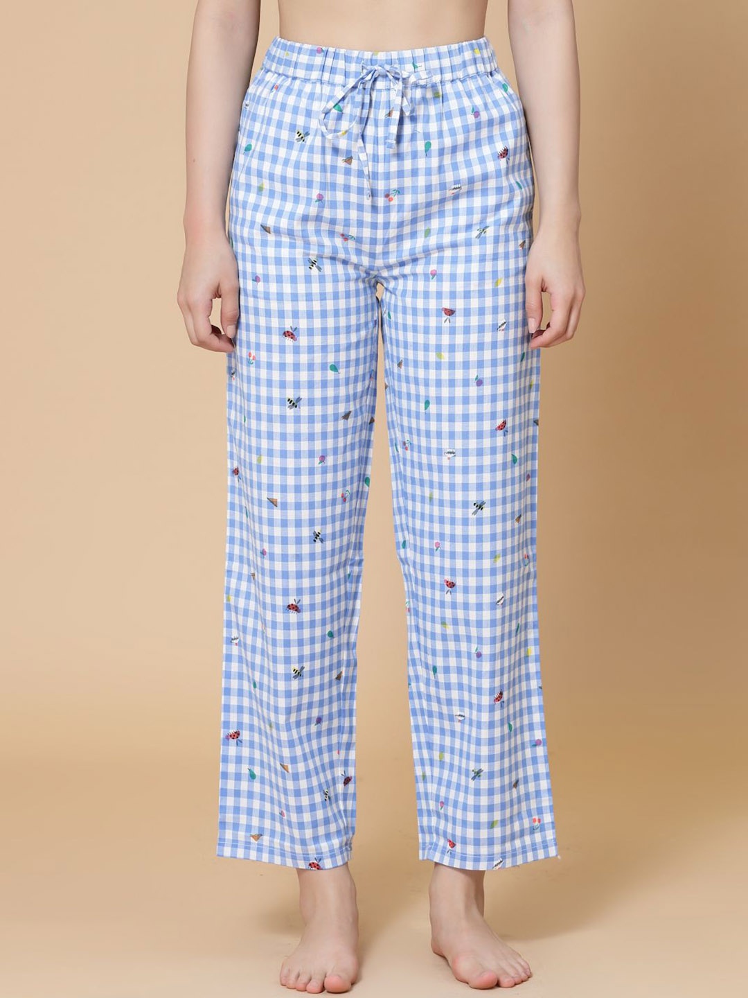 

HOUSE OF KKARMA Women Checked Cotton Lounge Pants, Blue