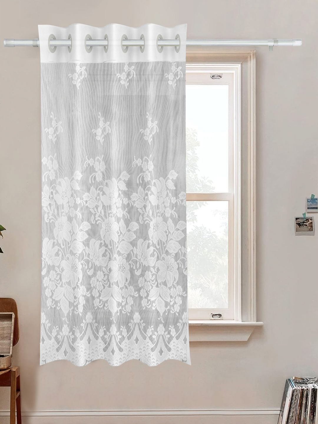 

Kuber Industries White Floral Cotton Window Curtain