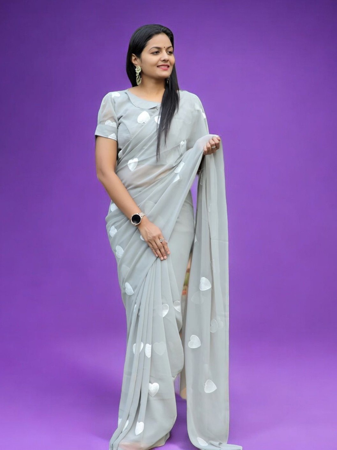 

Vastrasky Global Embroidered Saree, Grey