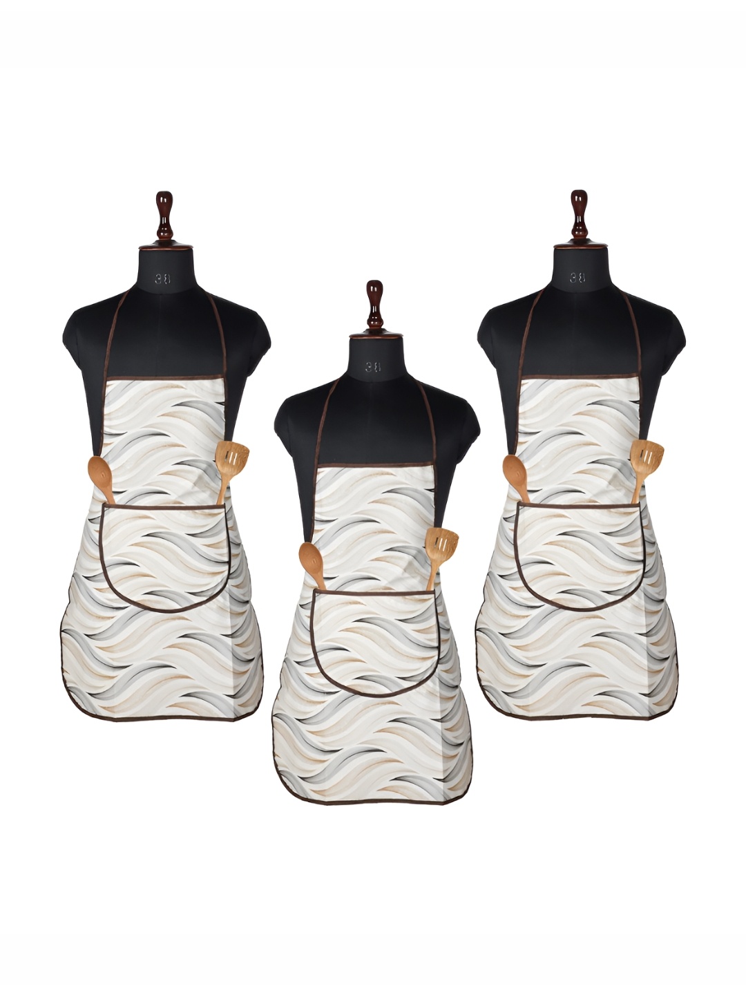 

Kuber Industries Cream Colored 3 Pieces Front Pocket Printed Aprons