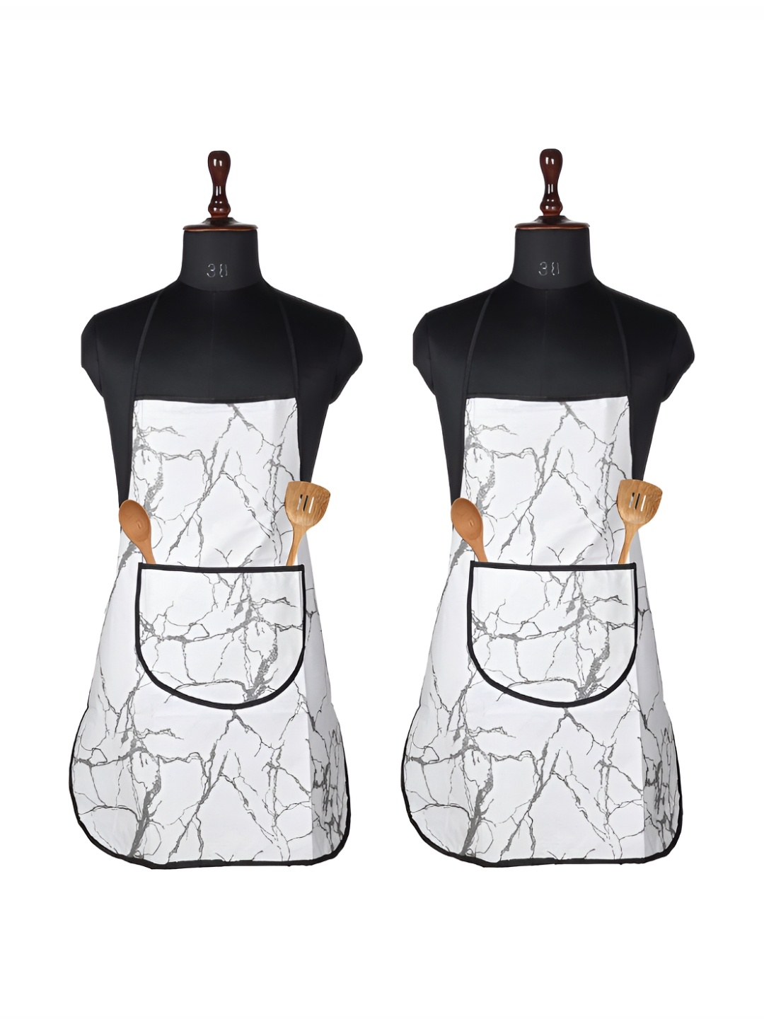 

Kuber Industries Grey & White 2 Pieces Printed Front Pocket Cooking Apron