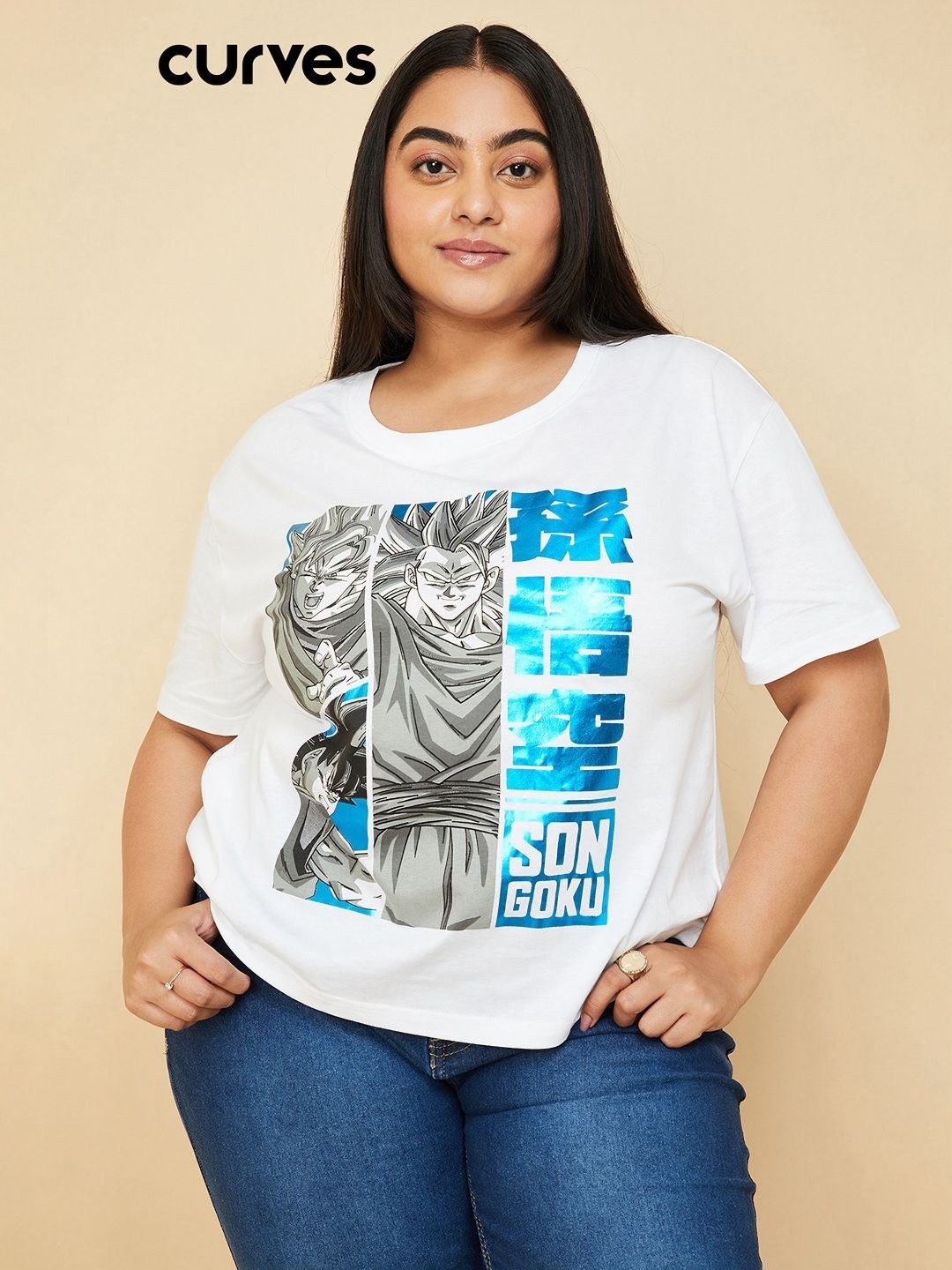 

max Women Dragon Ball Z Printed Pure Cotton Plus Size T-shirt, White