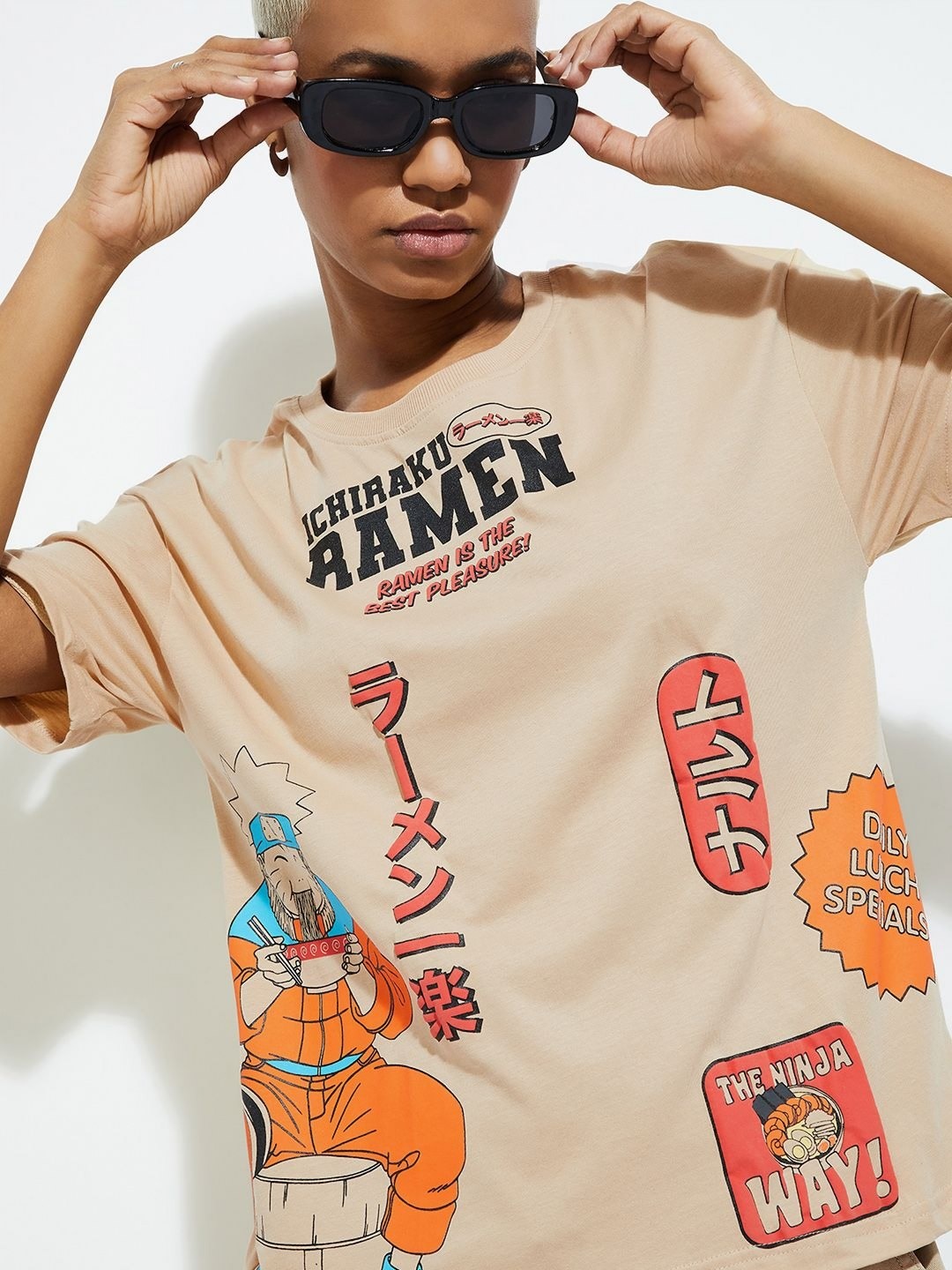 

max URB_N Women Naruto Printed T-shirt, Beige