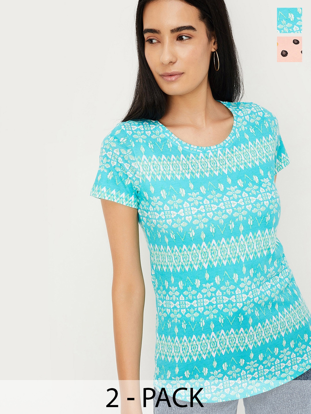 

max Women Pack of 2 - Printed T-shirt, Blue