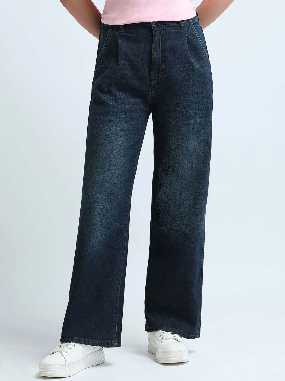 

U.S. Polo Assn. Women Wide Leg High-Rise Light Fade Stretchable Jeans, Blue