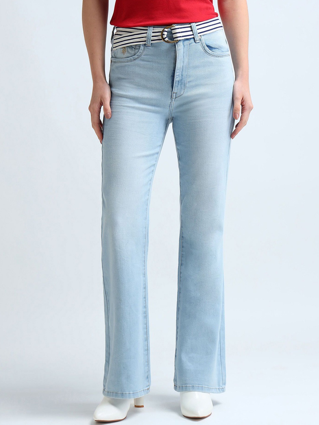 

U.S. Polo Assn. Women Flared High-Rise Stretchable Jeans, Blue