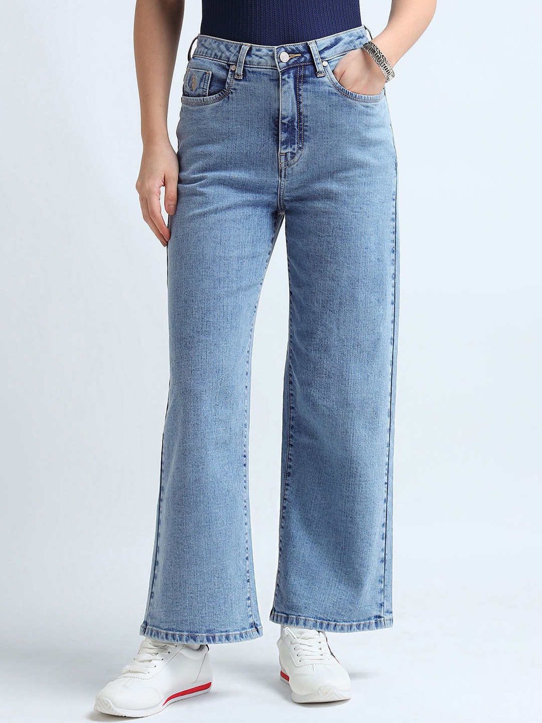 

U.S. Polo Assn. Women Wide Leg High-Rise Stretchable Jeans, Blue