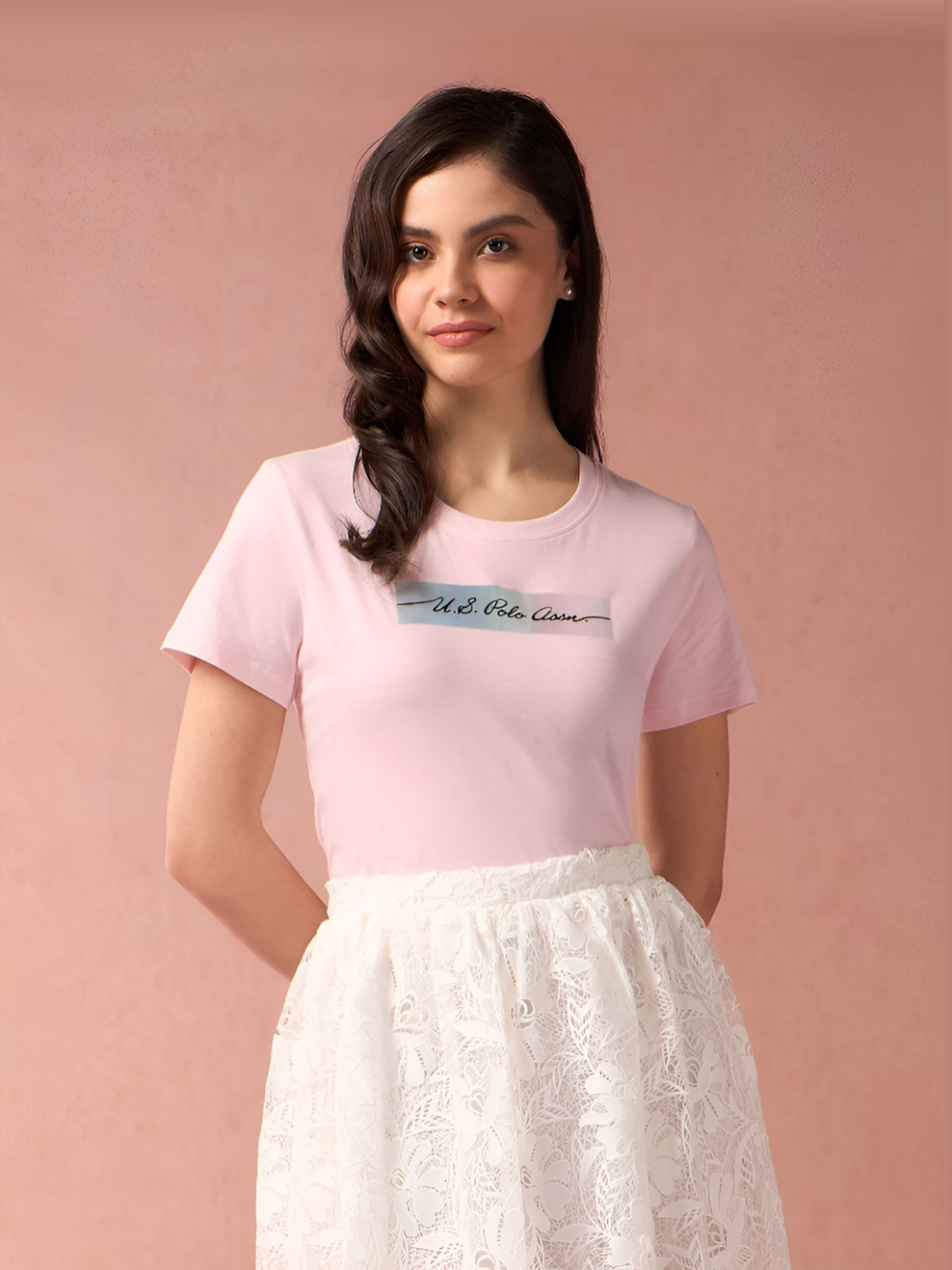 

U.S. Polo Assn. Women Printed Round Neck Pure Cotton T-Shirt, Pink