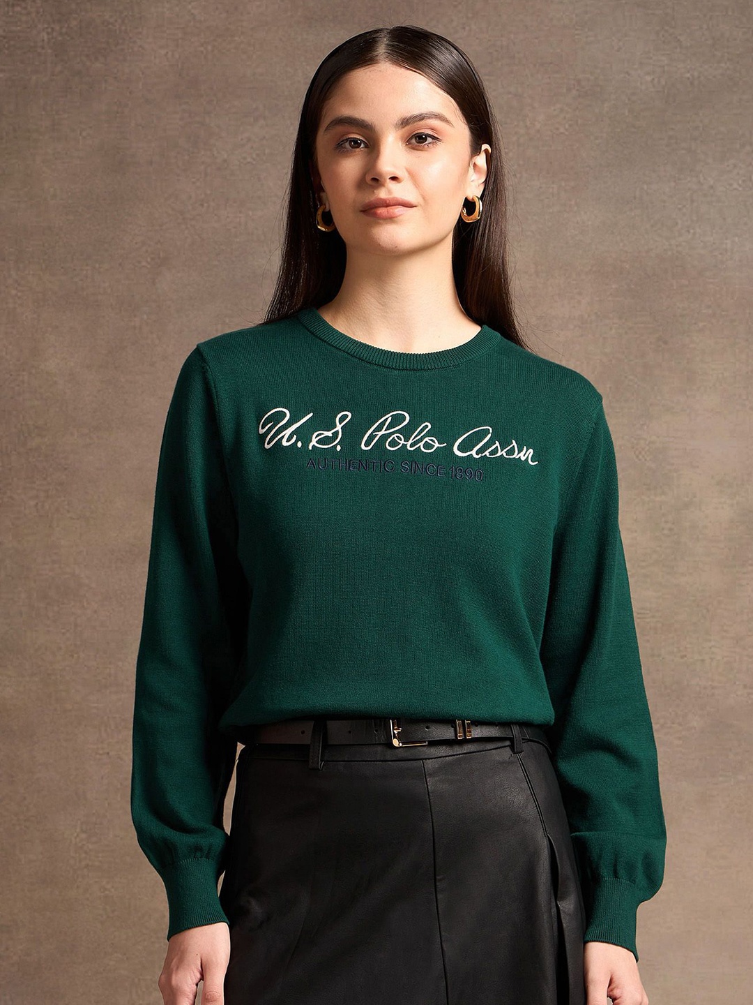 

U.S. Polo Assn. Women Solid Pullover Sweaters, Green