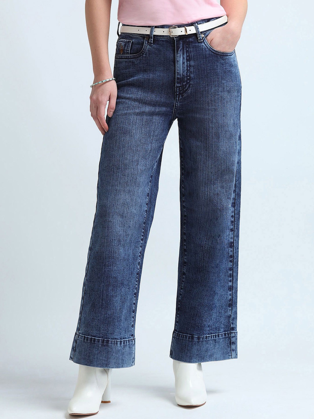 

U.S. Polo Assn. Women Wide Leg Light Fade Stretchable Jeans, Blue