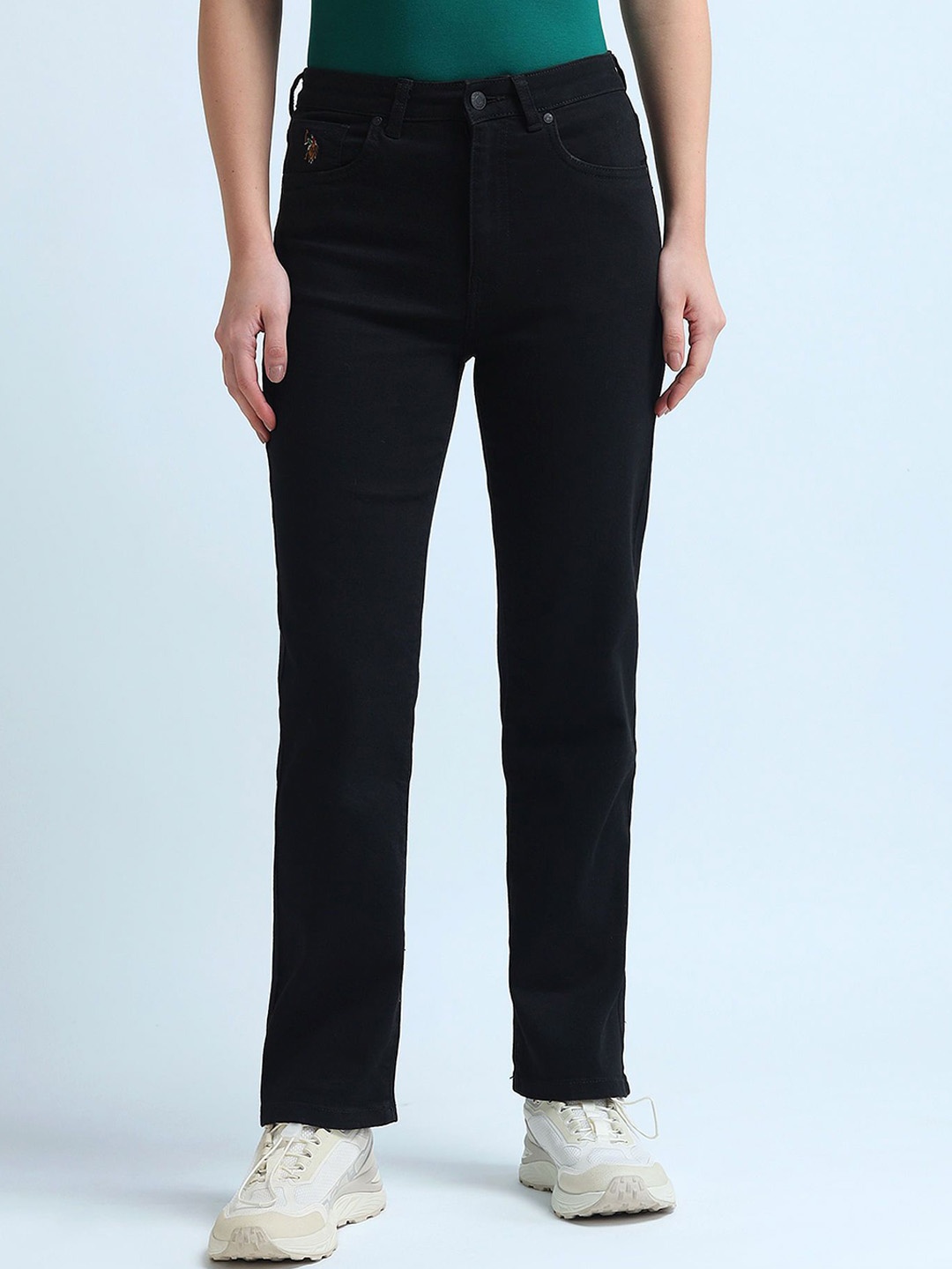 

U.S. Polo Assn. Women Straight Fit High-Rise Stretchable Jeans, Black