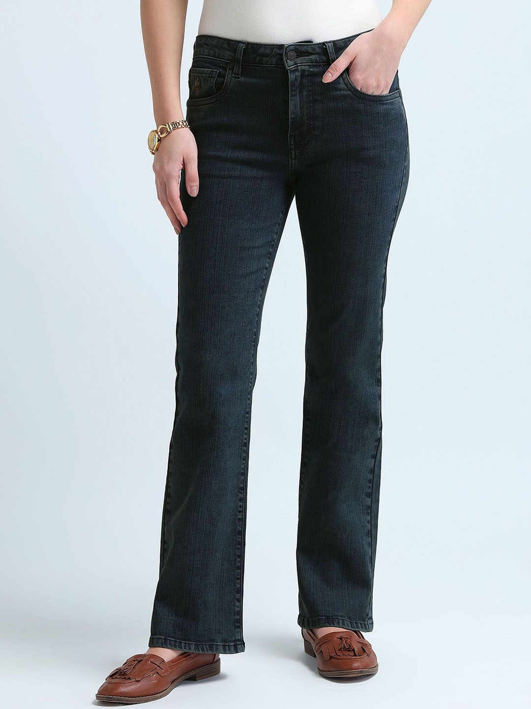 

U.S. Polo Assn. Women Skinny Fit Bootcut Stretchable Jeans, Navy blue