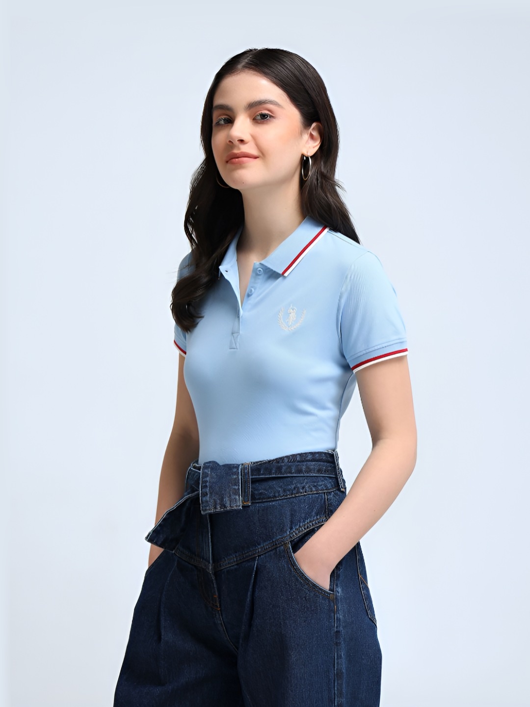 

U.S. Polo Assn. Women Solid Polo Collar Cotton T-Shirt, Blue