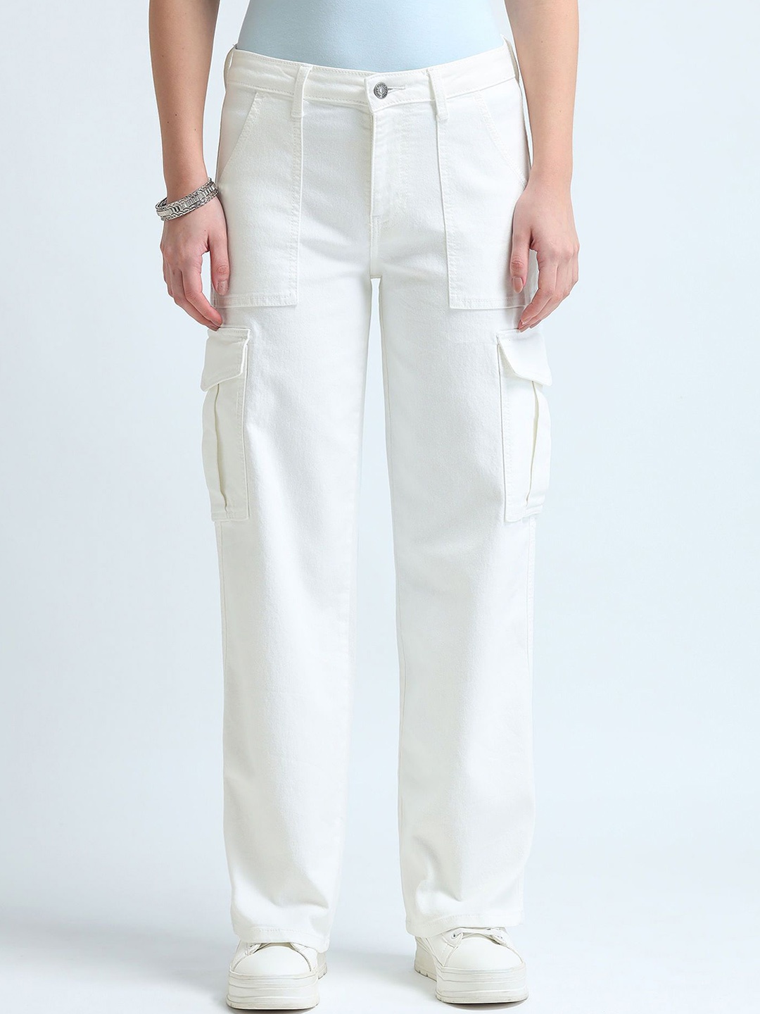 

U.S. Polo Assn. Women Wide Leg High-Rise Stretchable Cargo Jeans, White