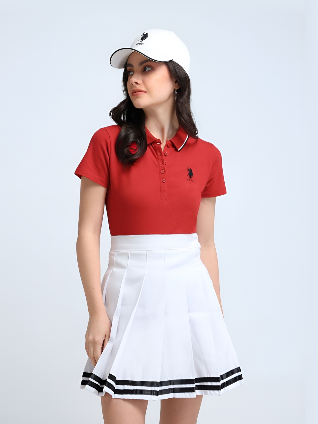 

U.S. Polo Assn. Women Solid Polo Collar Cotton T-Shirt, Red