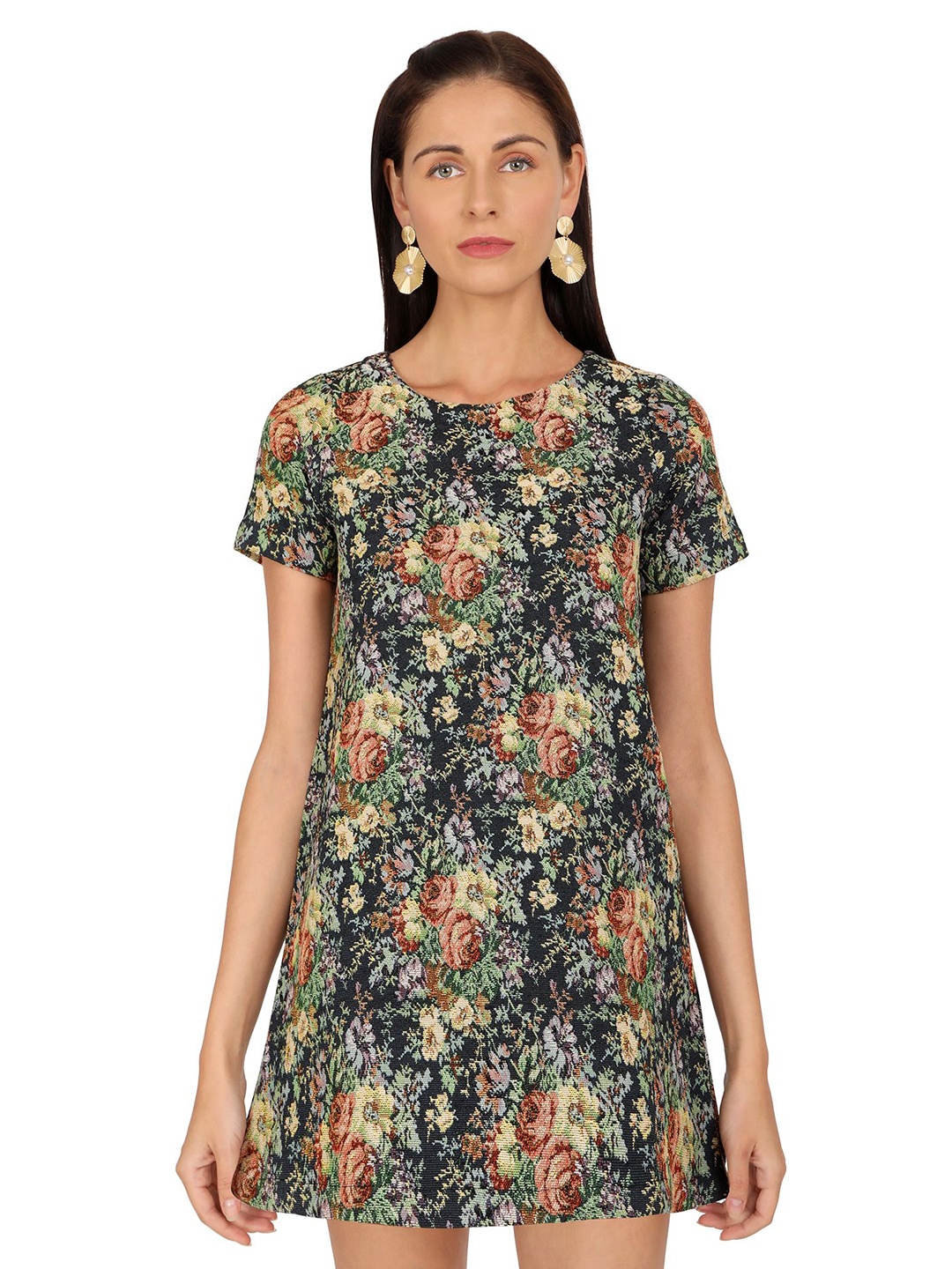 

Ashtag Floral Print Jacquard A-Line Mini Dress, Green