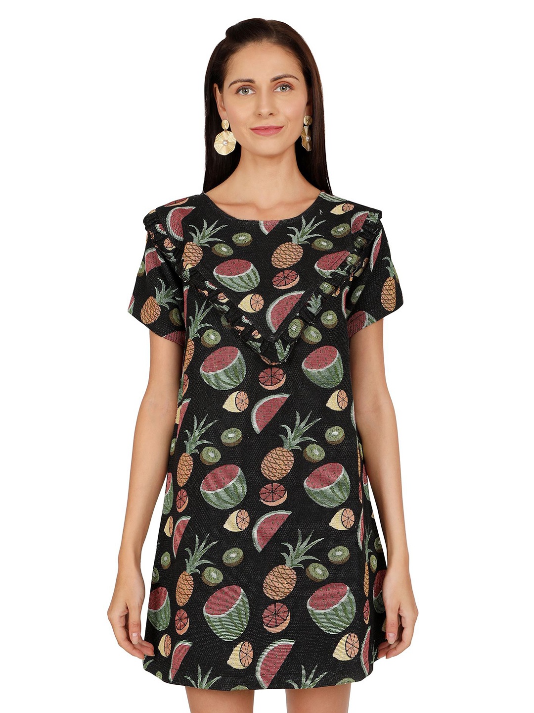 

Ashtag Tropical Printed A-Line Dress, Black