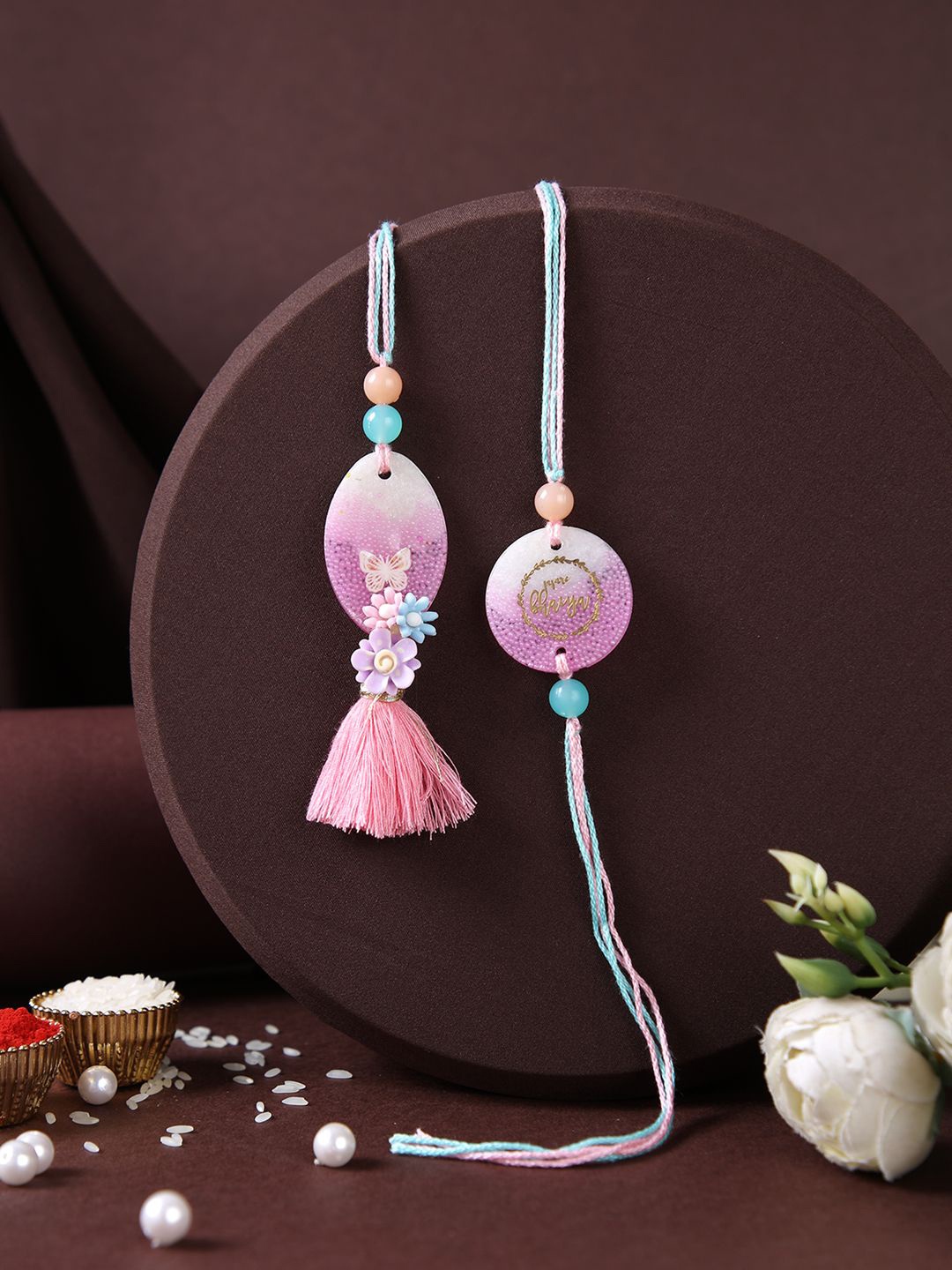 

Aapno Rajasthan Beaded Bhaiya Bhabhi Rakhi Set with Box, Purple