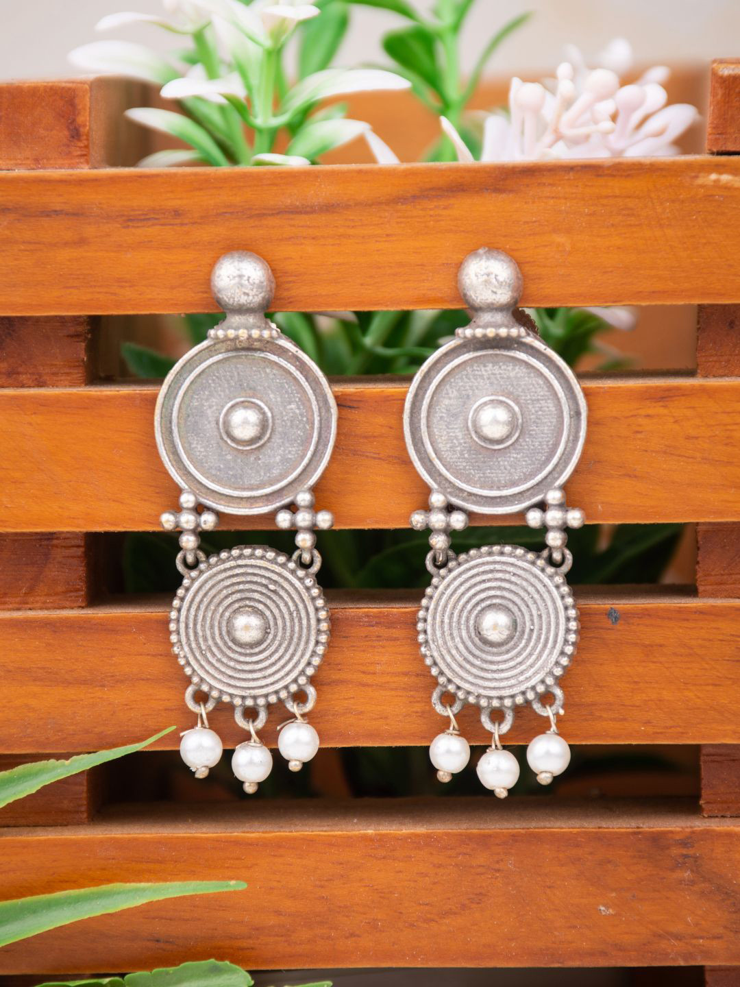 

Anvik Silver-Plated Beaded Contemporary Drop Earrings