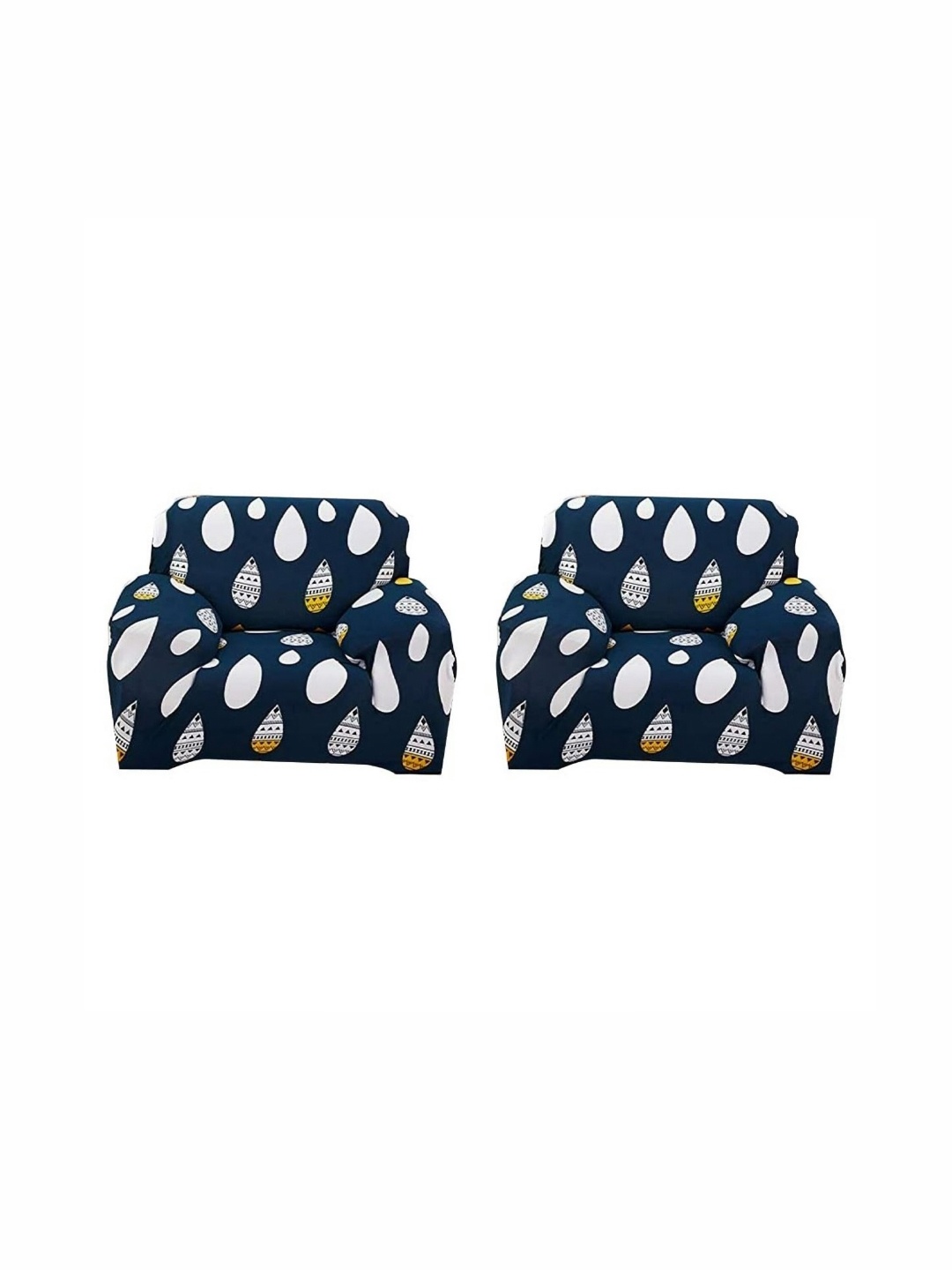 

B BESTILO Blue & White 2 Pieces Abstract Printed Stretchable Sofa Cover With Arms