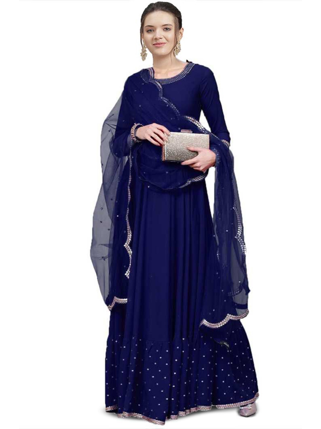 

Fashionuma Embroidered Sequinned Semi-Stitched Dress Material, Blue
