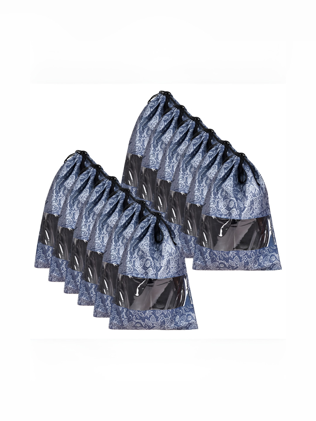

Kuber Industries Set Of 12 Printed Shoe Bags with Clear Window, Navy blue