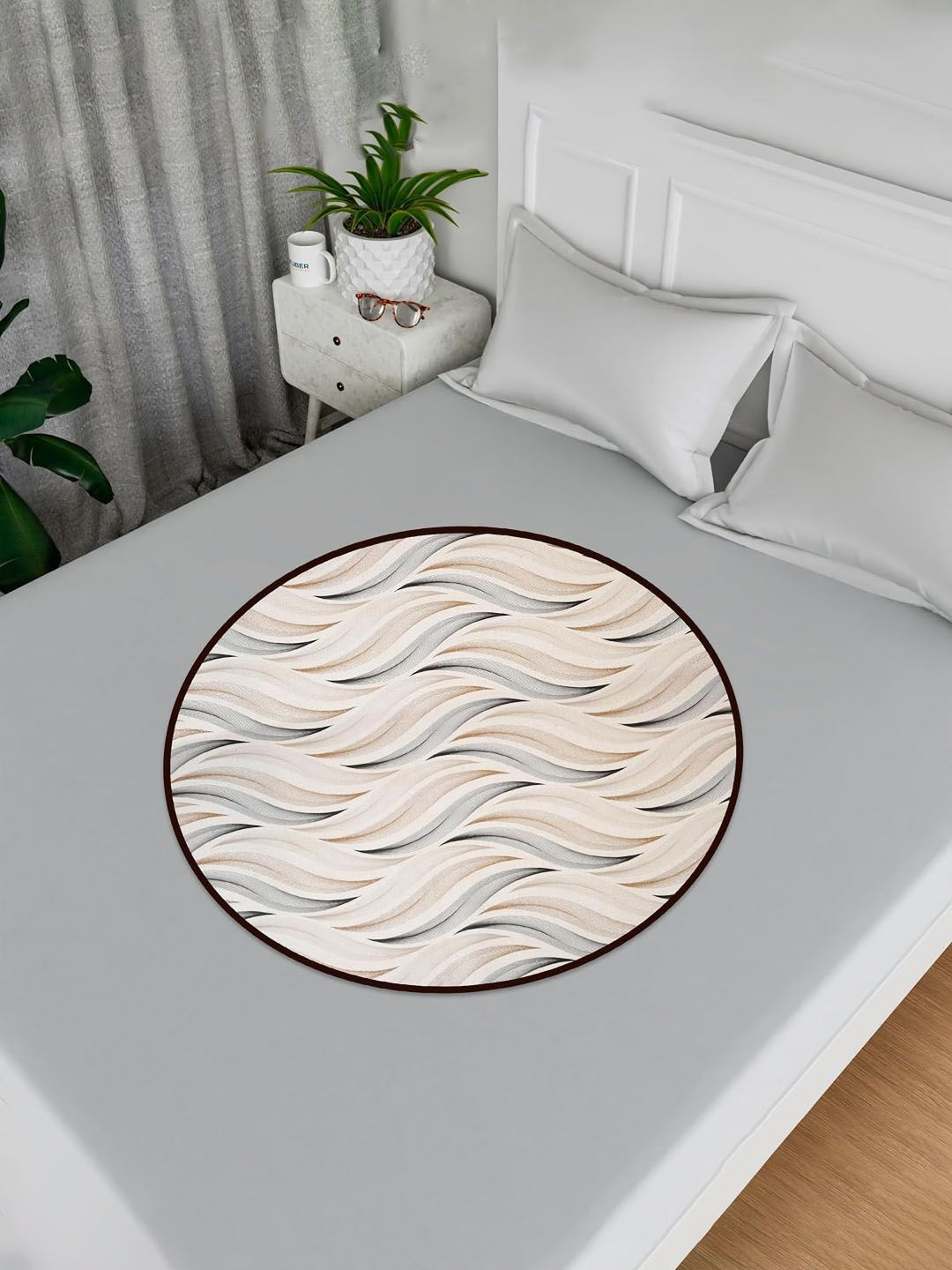 

Kuber Industries Cream-Colored Marble Design Round Food Mat