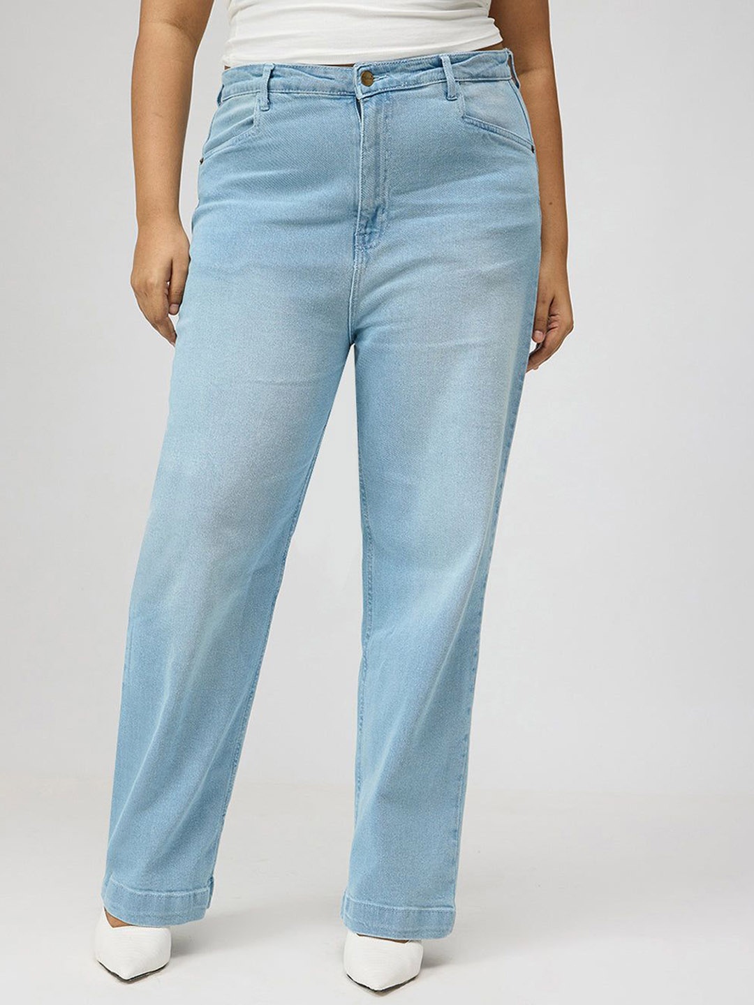 

FREAKINS Women Straight Fit High-Rise Heavy Fade Stretchable Jeans, Blue